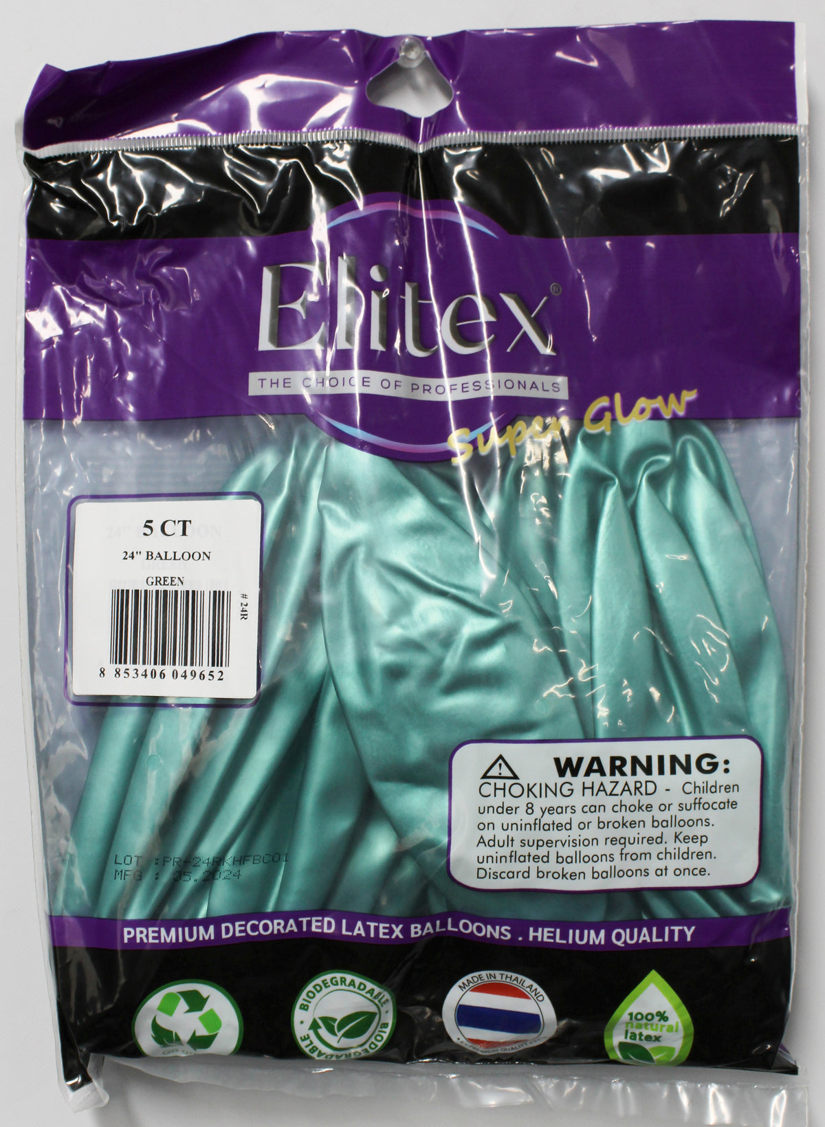 ELITEX 24" SUPERGLOW GREEN ROUND BALLOON, 5 PACK