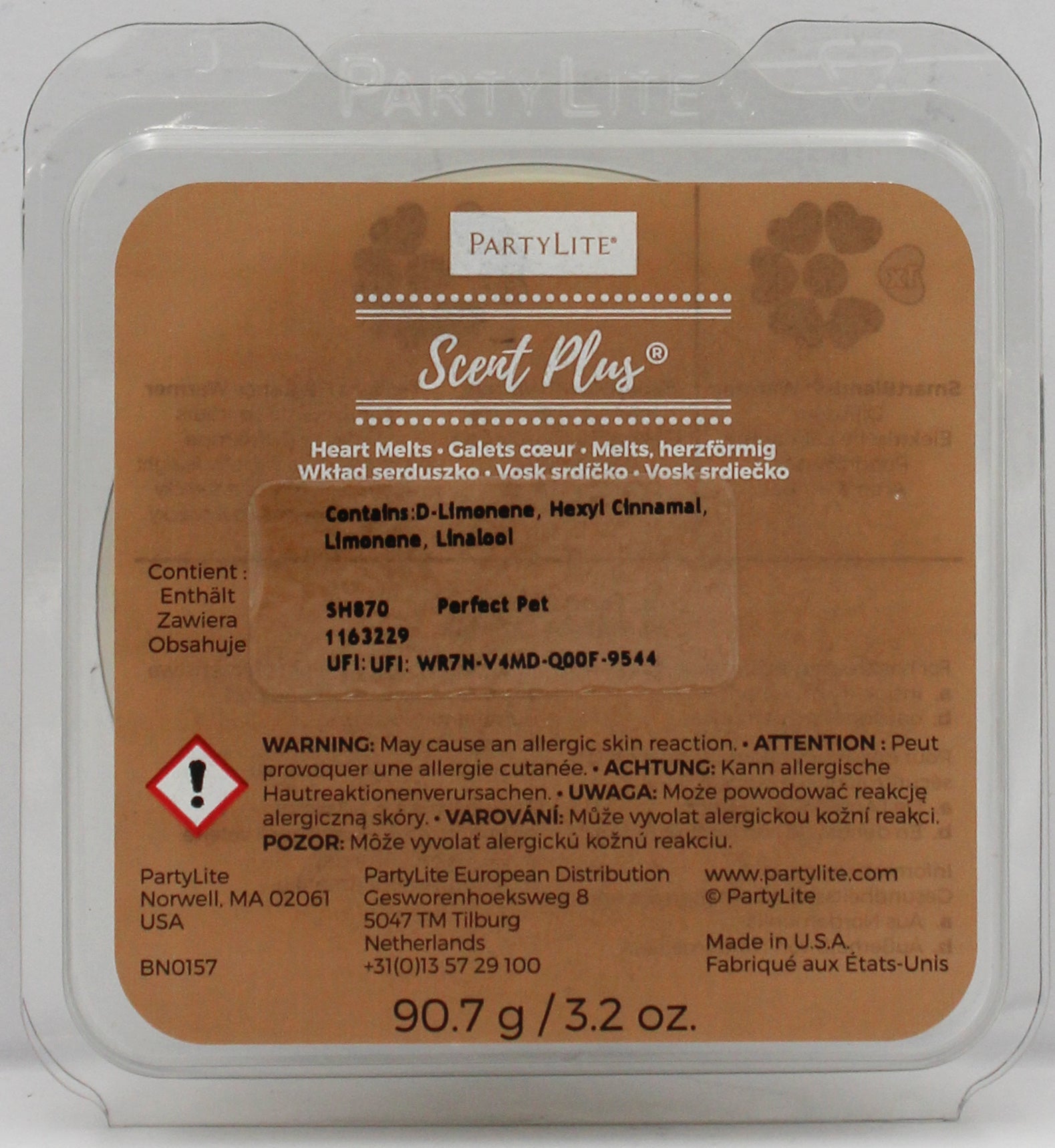 PARTYLITE FRESH HOME PERFECT PET SCENT PLUS HEART MELTS 3.2oz