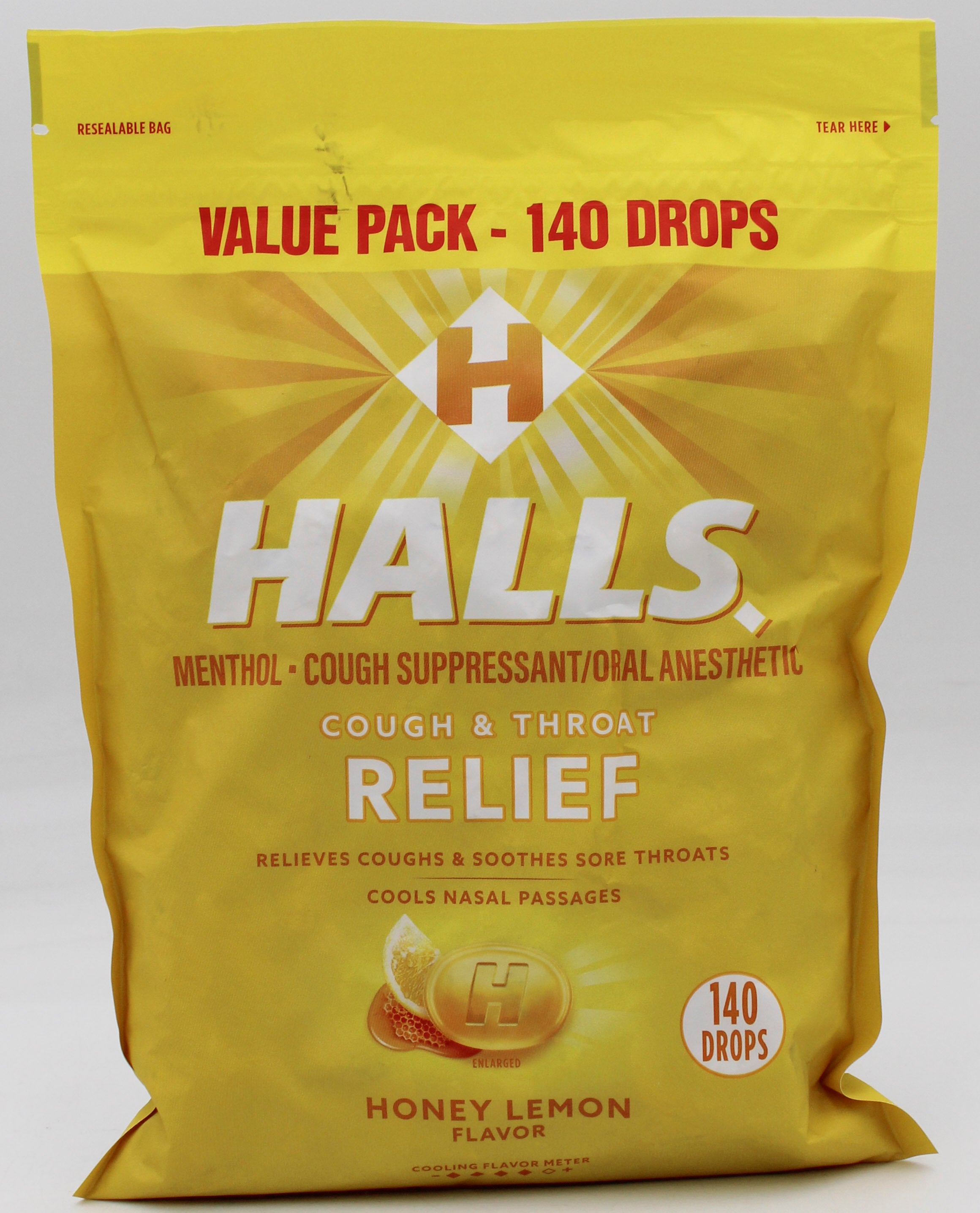 HALLS HONEY-LEMON BAG 140 pc  exp 3/14/26
