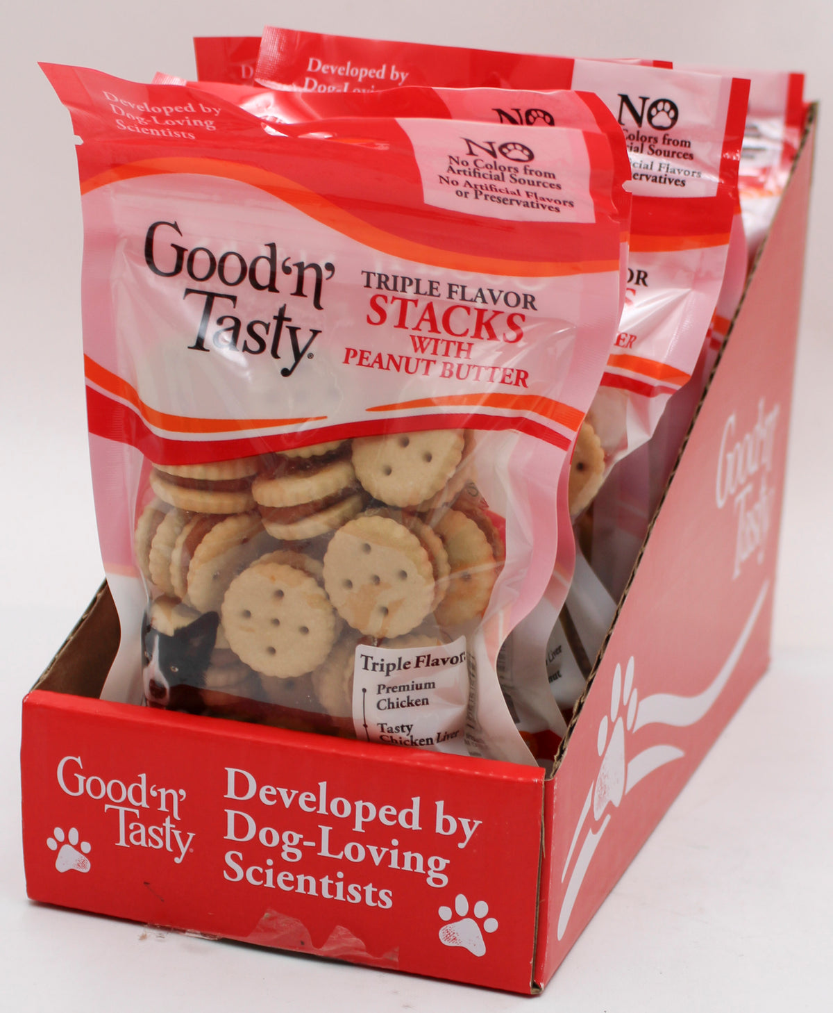 GOOD N TASTY TRIPLE FLAVOR STACKS DOG TREATS CHICKEN & PEANUT BUTTER 3.5 oz. BB 7/14/2027 NI