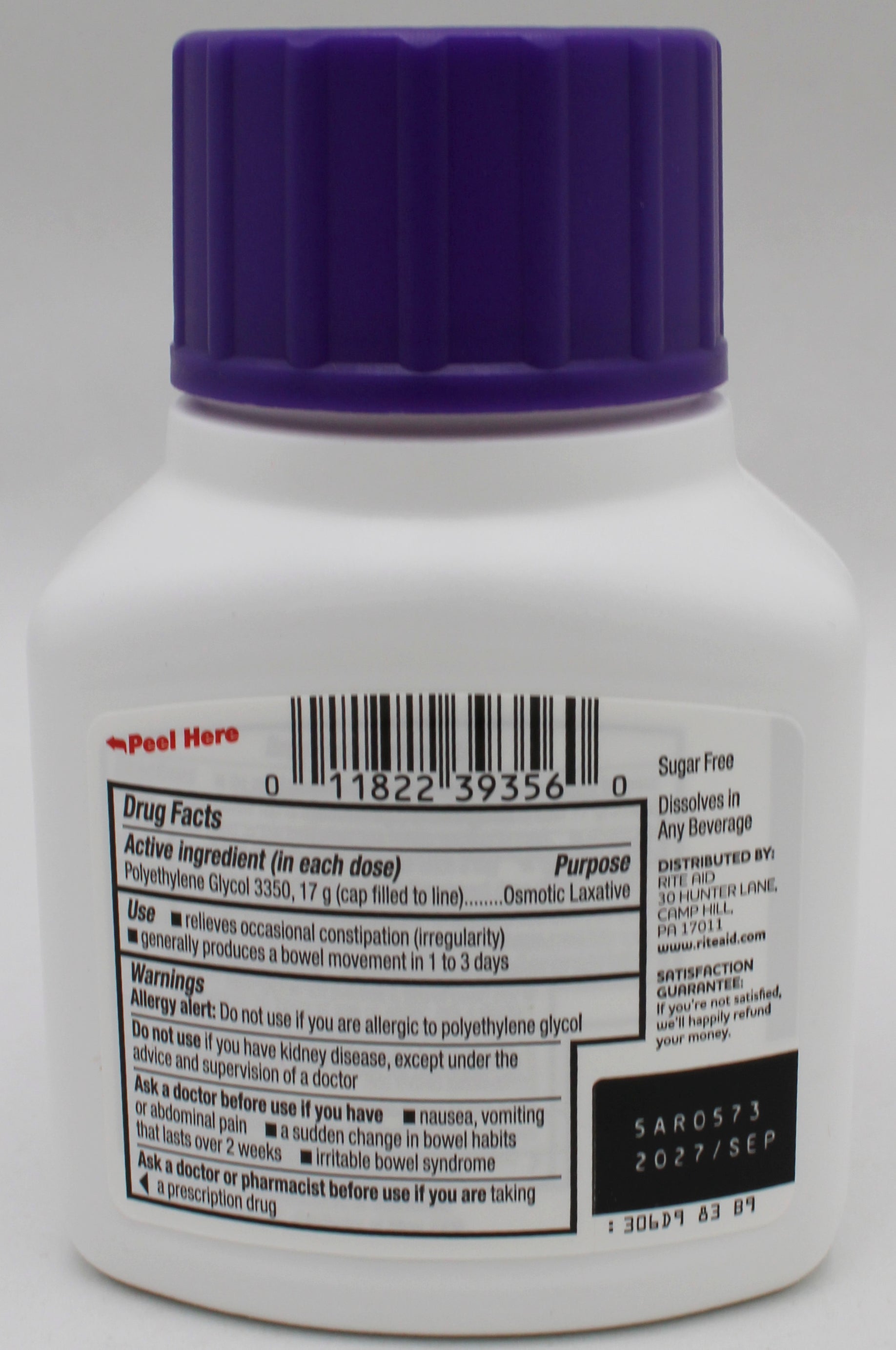 RITE AID LAXATIVE POWDER 7 DOSES 4.1oz EXP 9/30/2027 COMPARES TO MiraLax