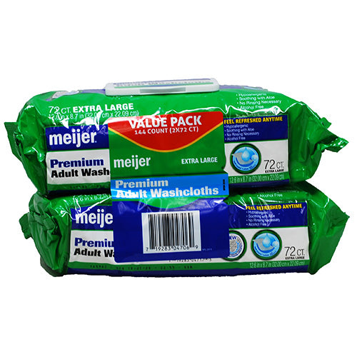 Meijer Adult Washcloths Aloe 2 x 72ct Wholesale Pack