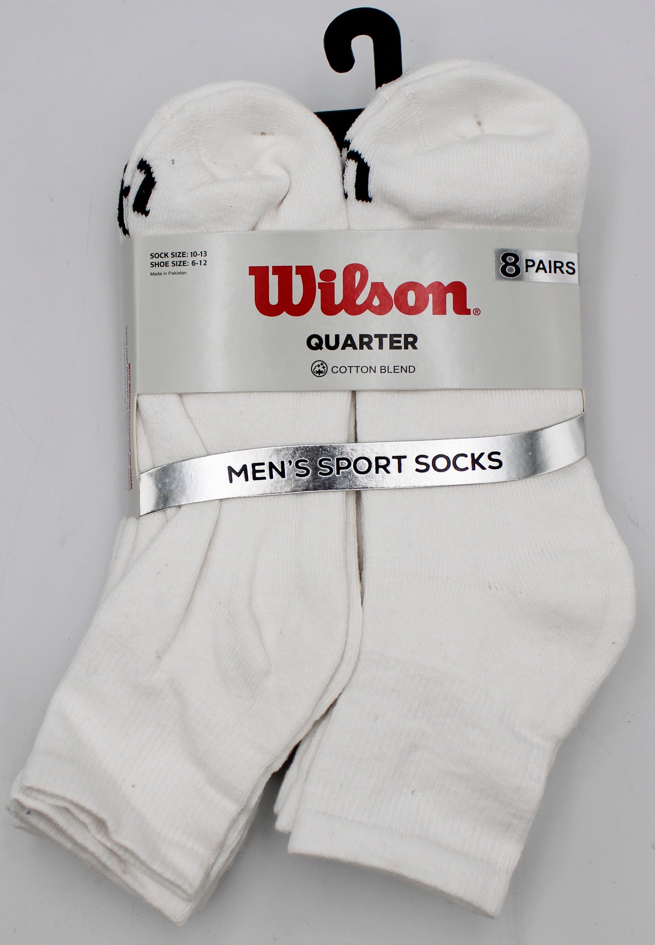 8PK WILSON MENS ANKLE SOCKS - WHITE NI