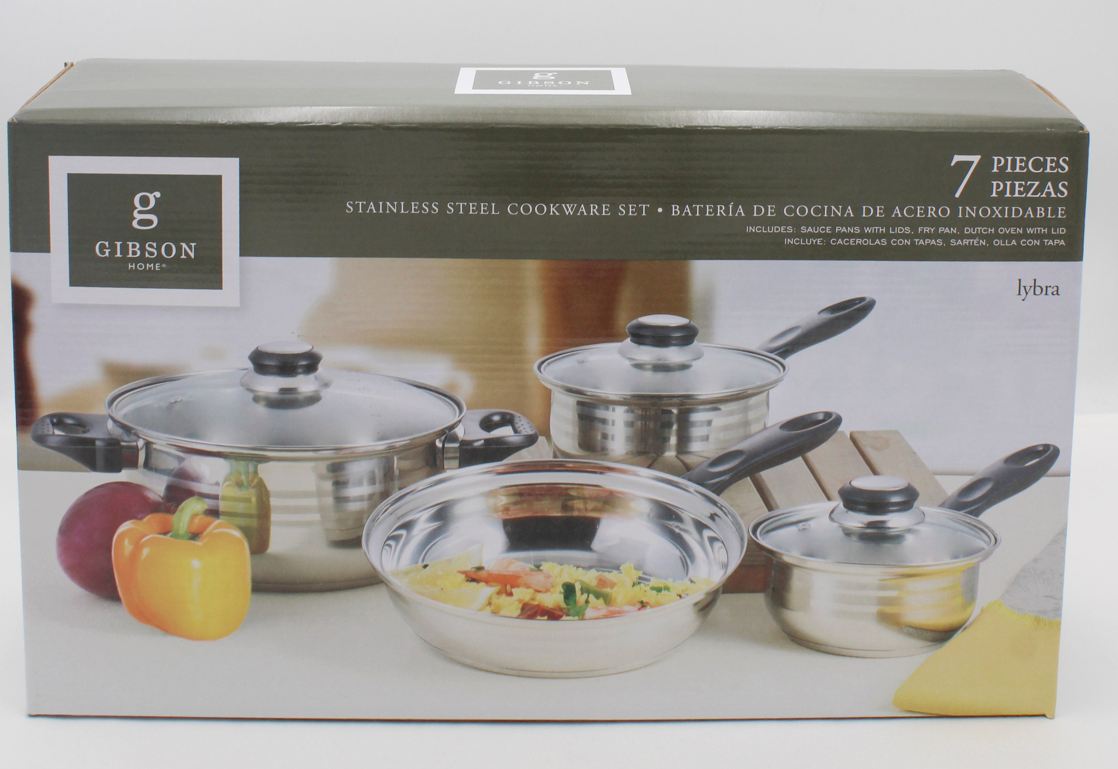 GIBSON HOME STAINLESS STEEL COOKWARE SET - LYBRA 7pc NI