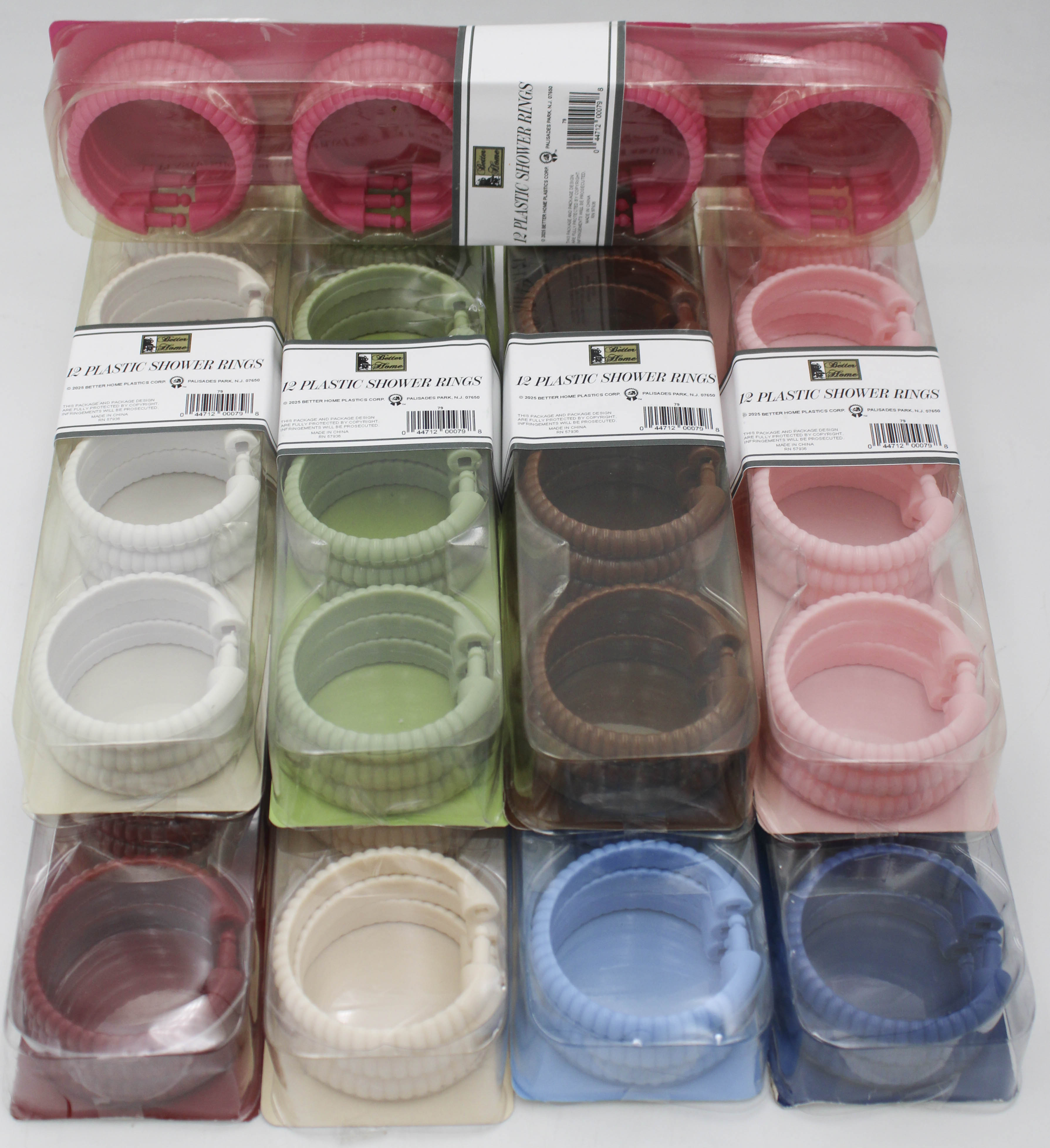 SHOWER CURTAIN RINGS 12CT-ASST COLORS