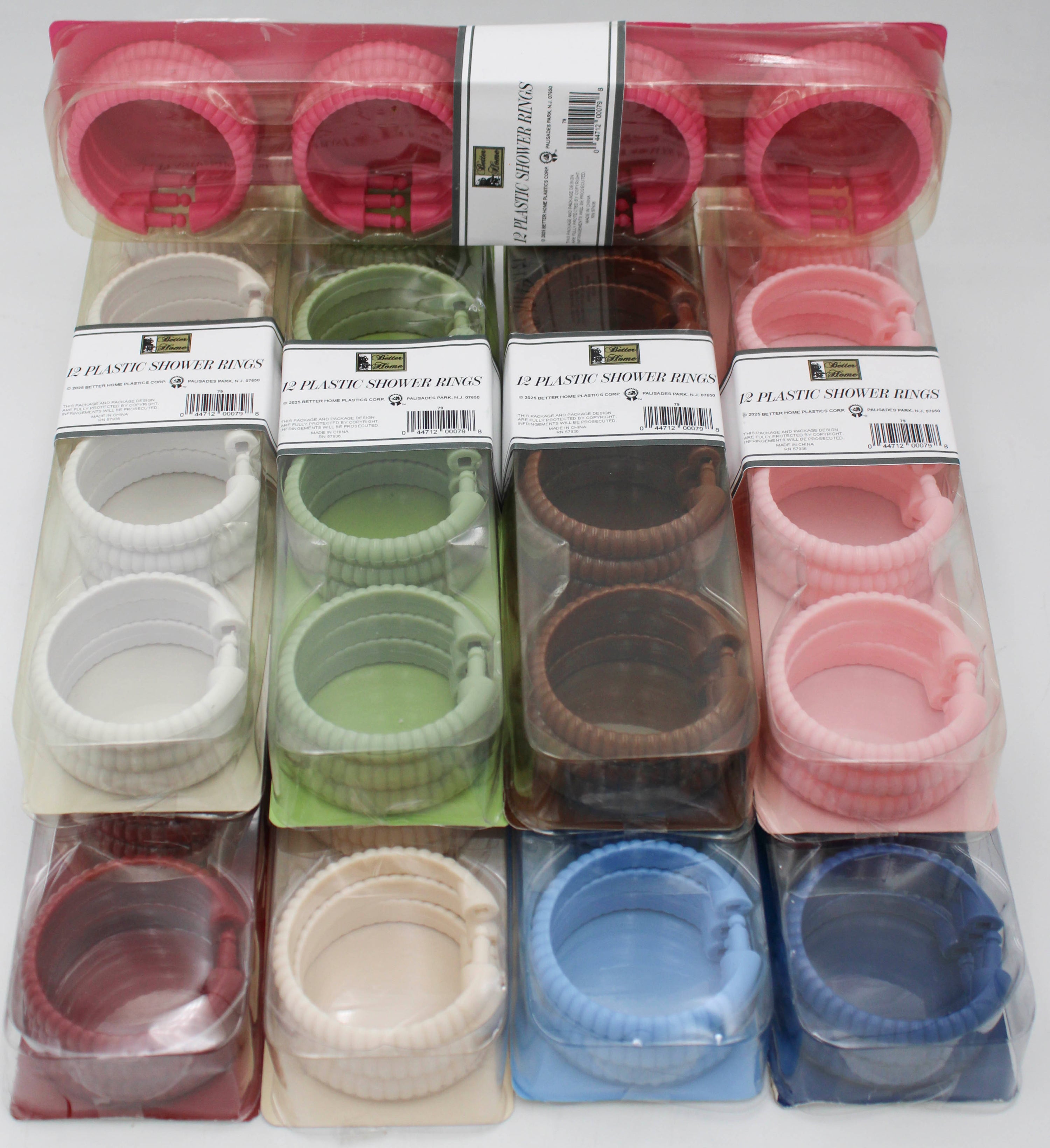 SHOWER CURTAIN RINGS 12CT-ASST COLORS