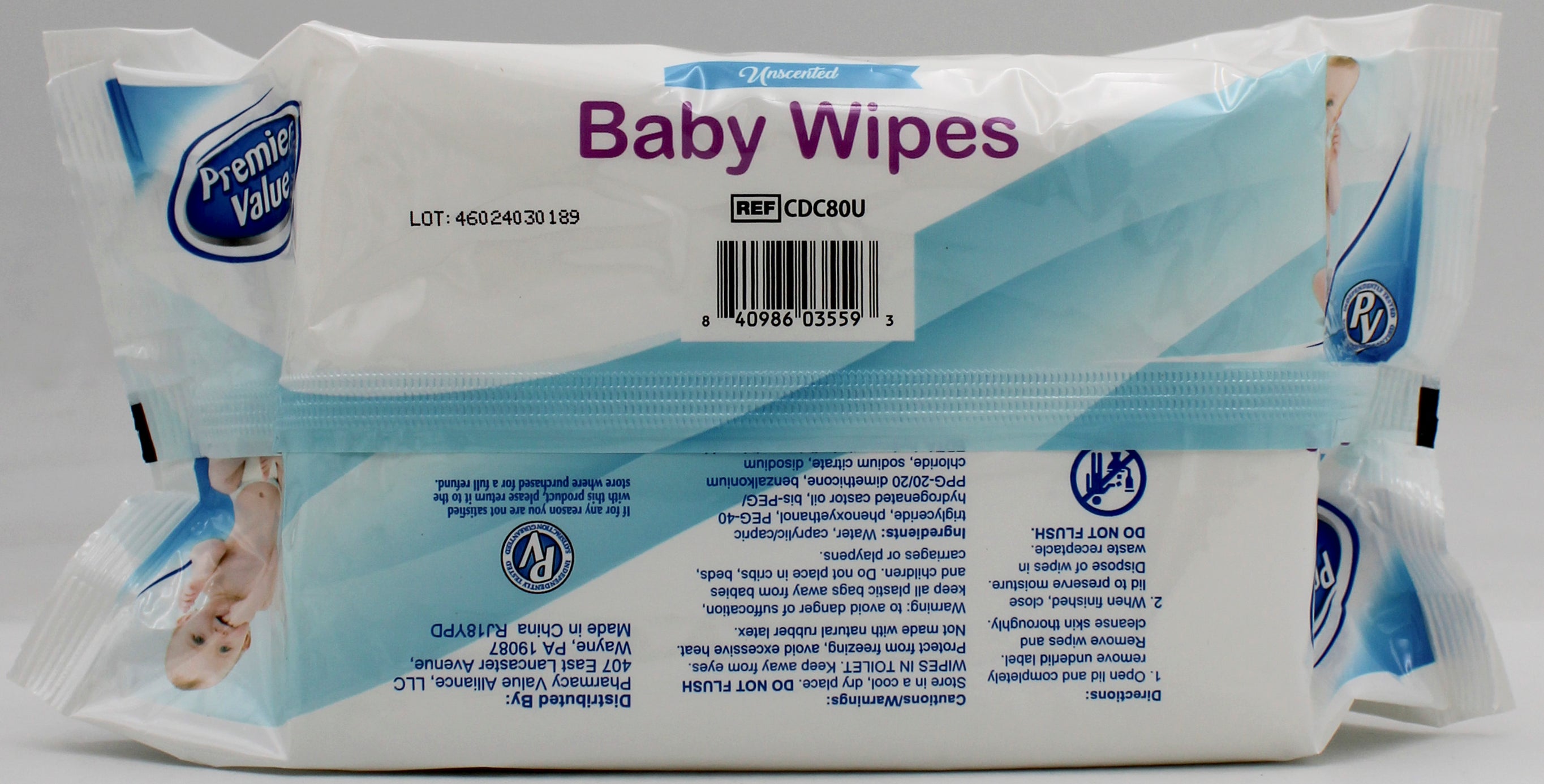 BABY WIPES UNSCENTED 80ct REFILL W/ LID EXP 3/2026 NI