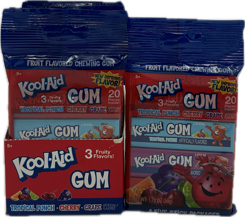 KOOL-AID GUM 4PK 5-STICKS 3 FRUITY FLAVOR BEST BY 11/16/25