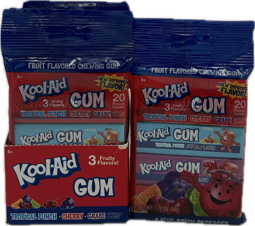 KOOL - AID GUM 4 PK 5-STICKS 3 FRUITTY FLAVOR BB 12/23/25