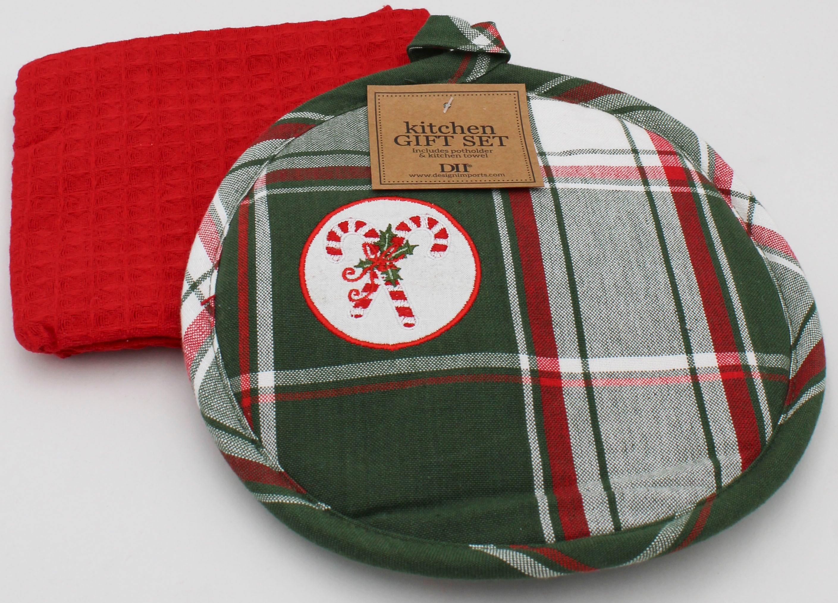 2PC GIFT SET - POTHOLDER AND DISHTOWEL - CANDY CANE CHRISTMAS