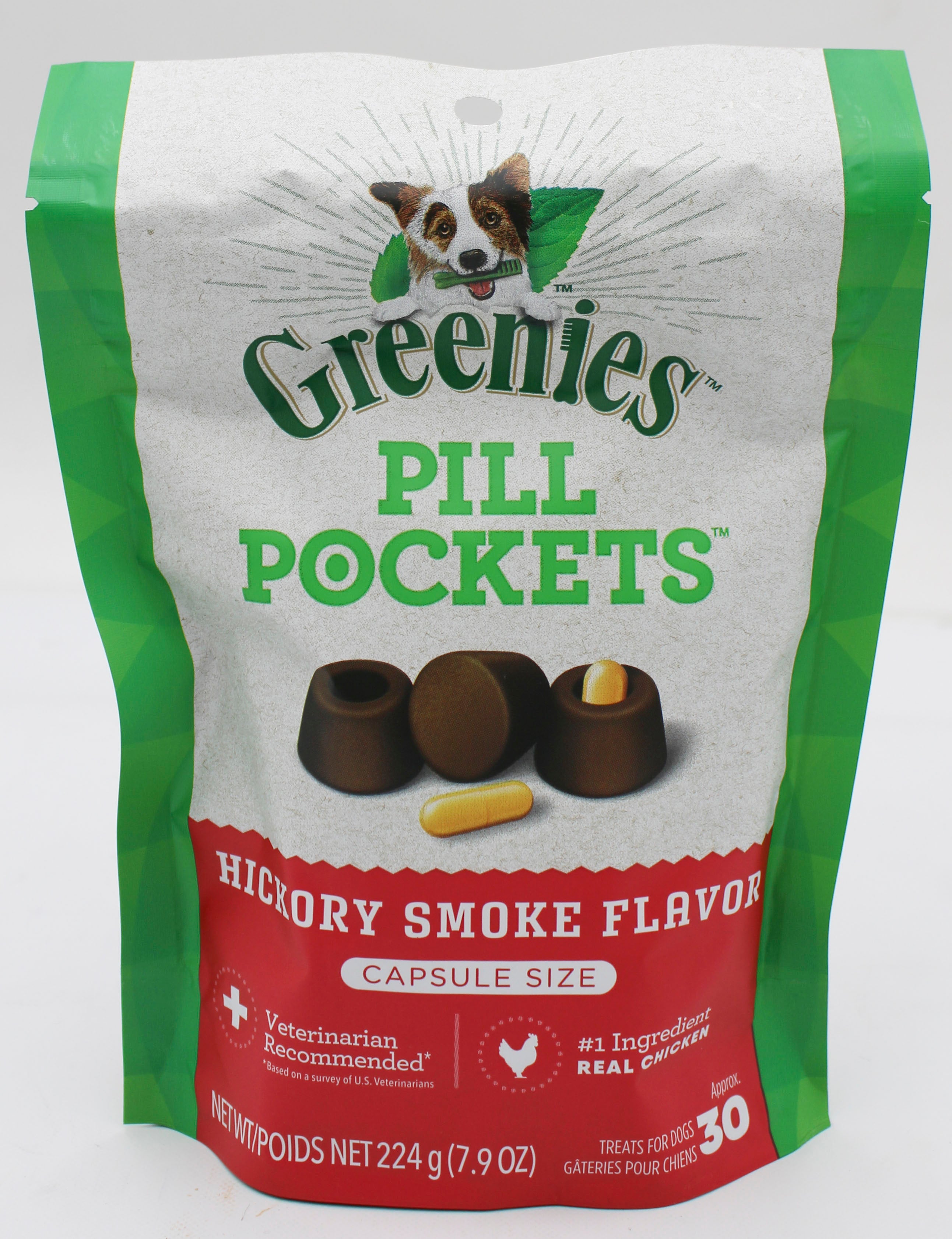 GREENIES PILL POCKETS HICKORY SMOKE FLAVOR LARGE CAPSULE SIZE SOFT DOG TREATS 7.9 OZ (30 PK) BB 1/31/2027