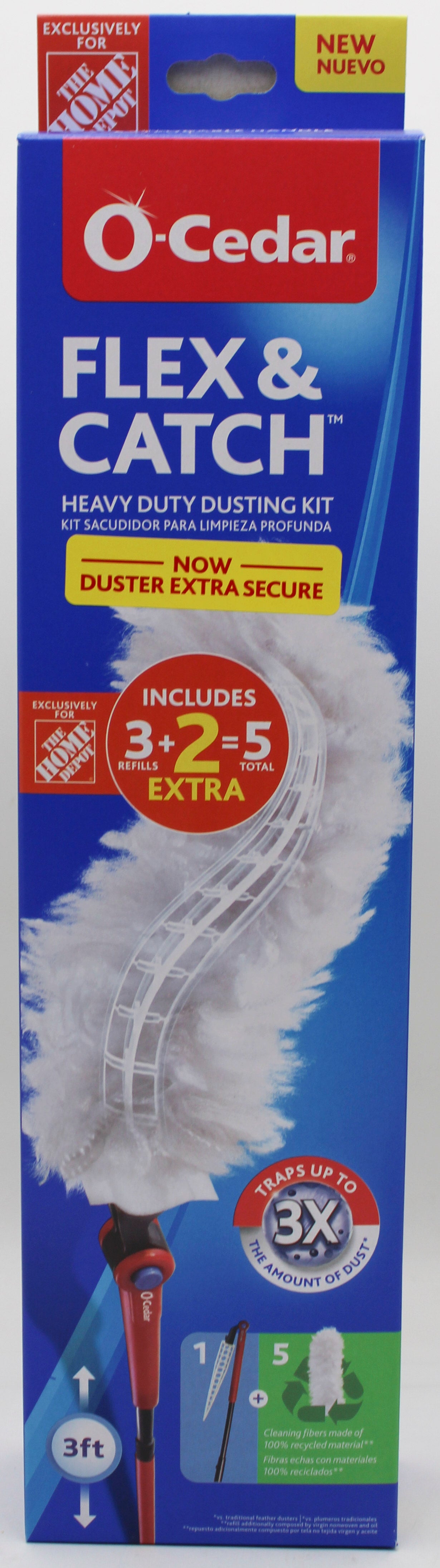 O-CEDAR FLEX & CATCH DUSTER WITH 5 REFILLS - 3FT LONG (HOME DEPOT LABEL)