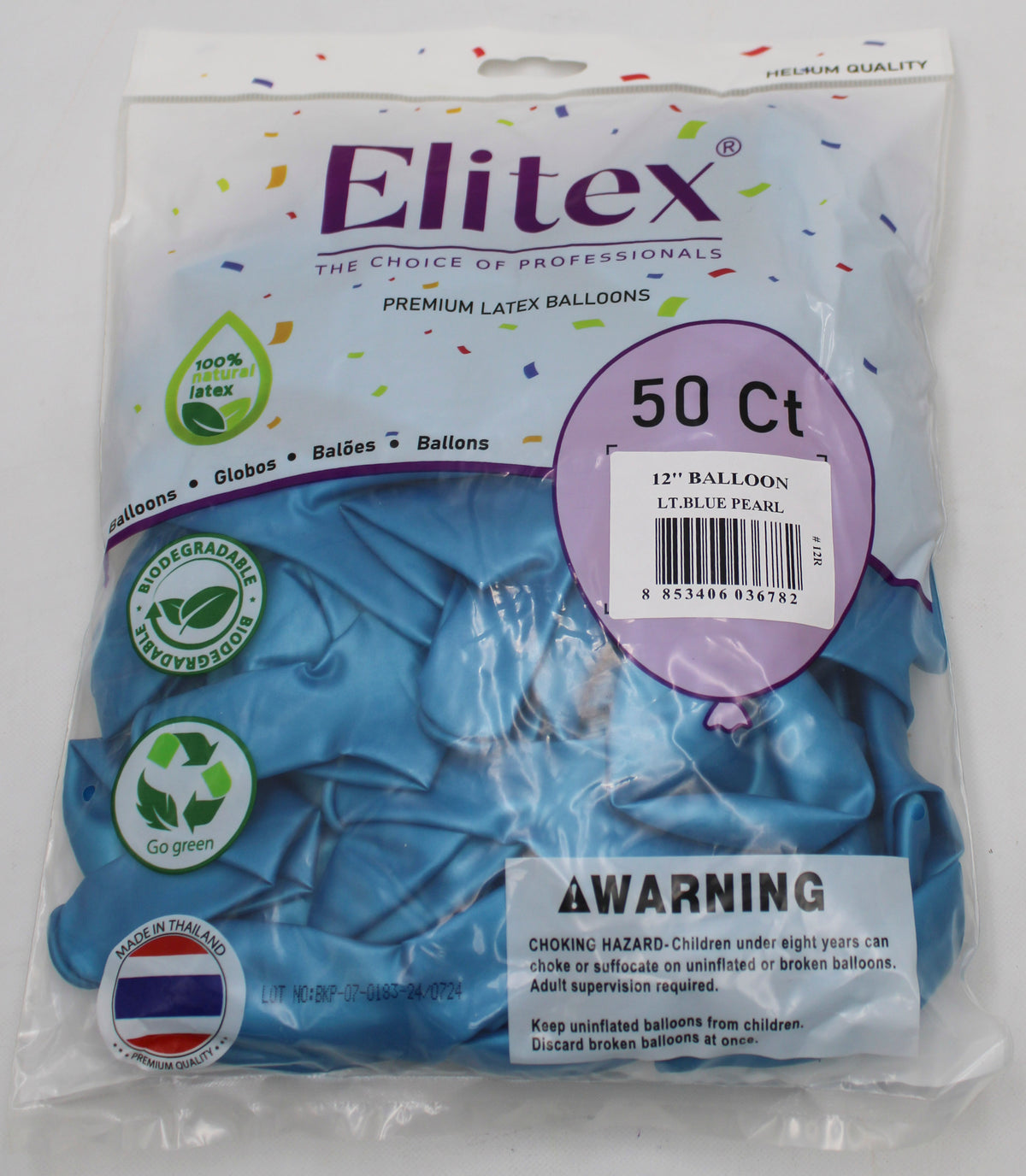 ELITEX 12" LIGHT BLUE PEARL ROUND BALLOON, 50 PACK