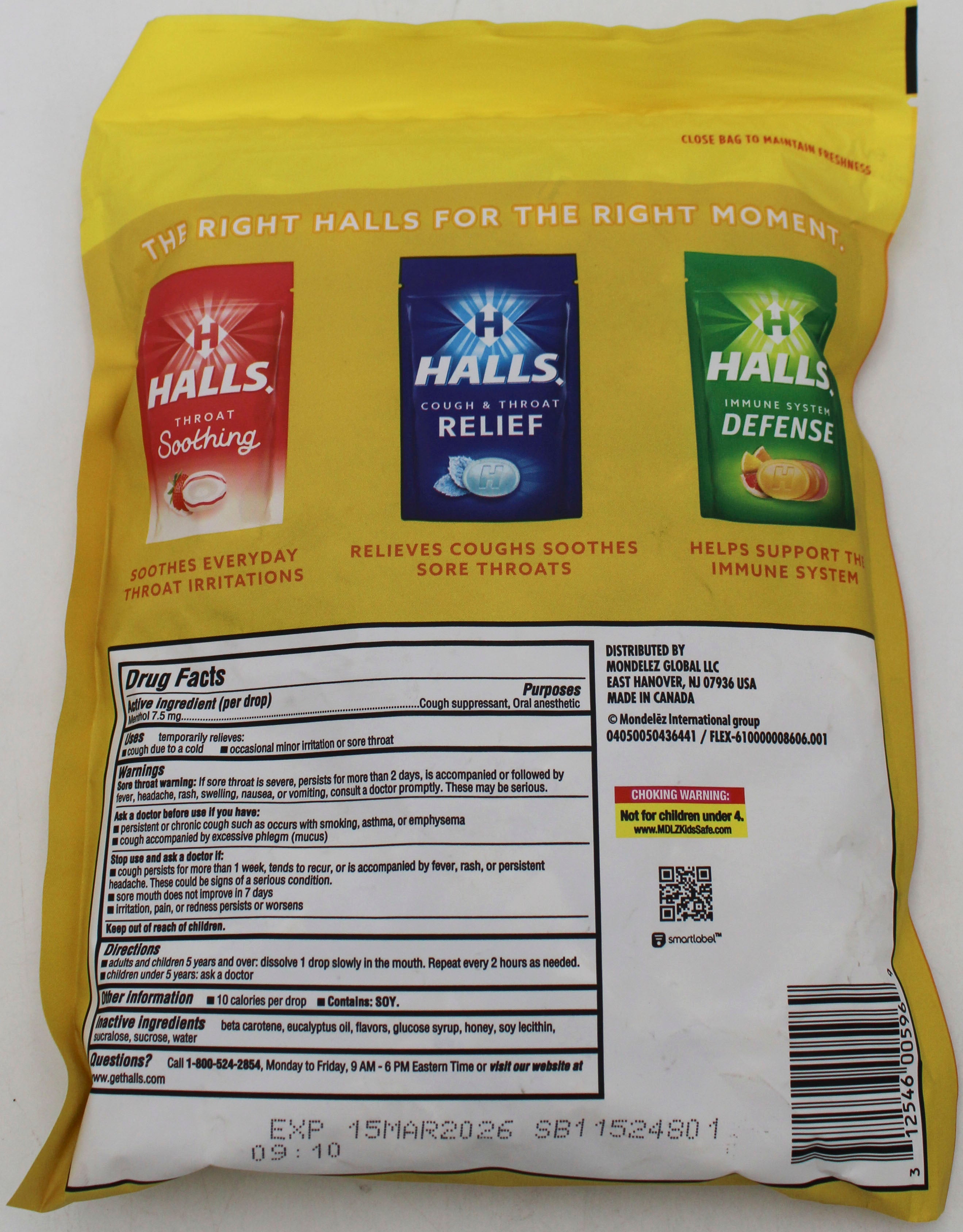 HALLS HONEY-LEMON BAG 140 pc  exp 3/15/26