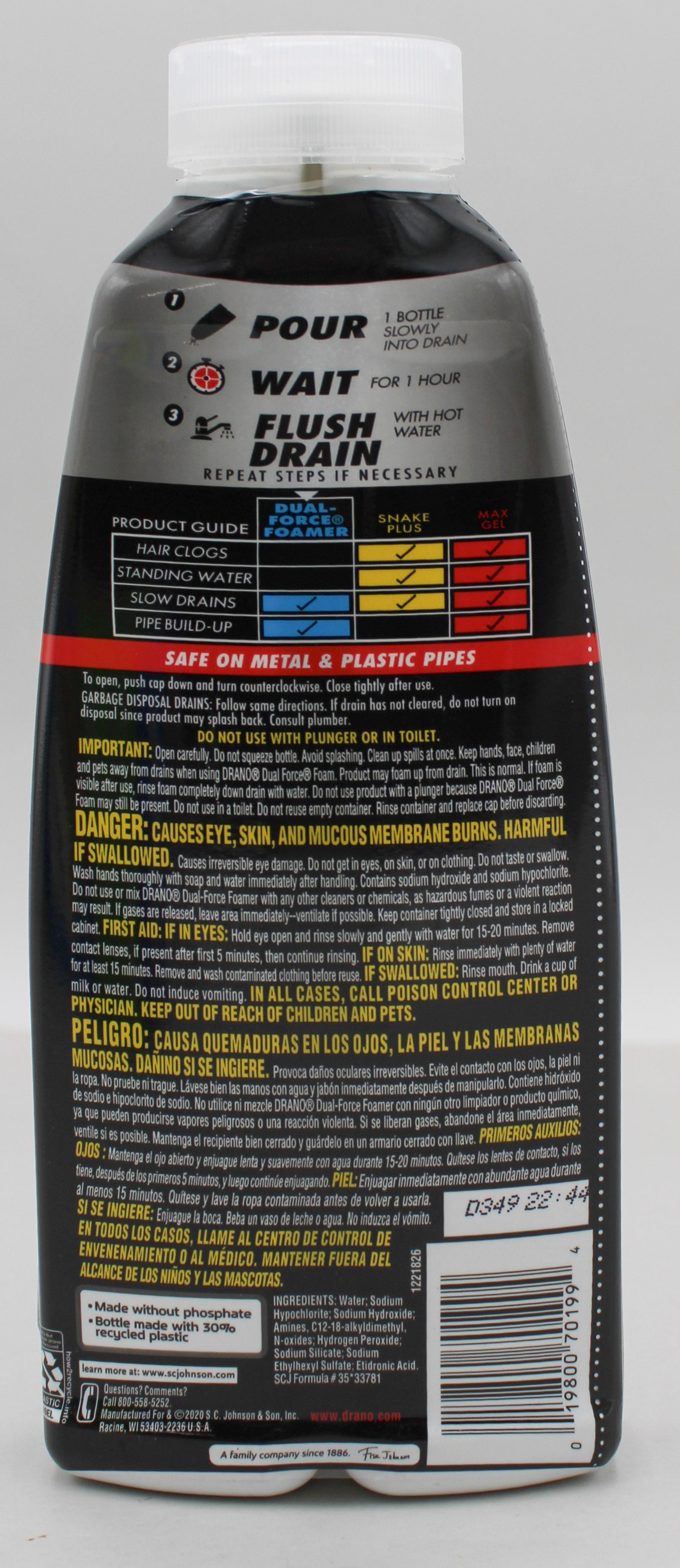 SP DRANO DUAL-FORCE FOAMER 17oz CLOG REMOVER