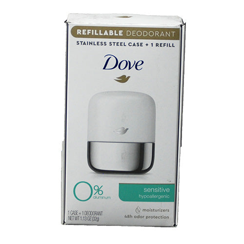 DOVE DS REFILLABLE DEODORANT 1.13OZ/CASE+1REFILL-SENSITIVE EXP 10/29/23