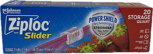 SP ZIPLOC BAG SLIDER POWER SHIELD STORAGE QUART 20CT