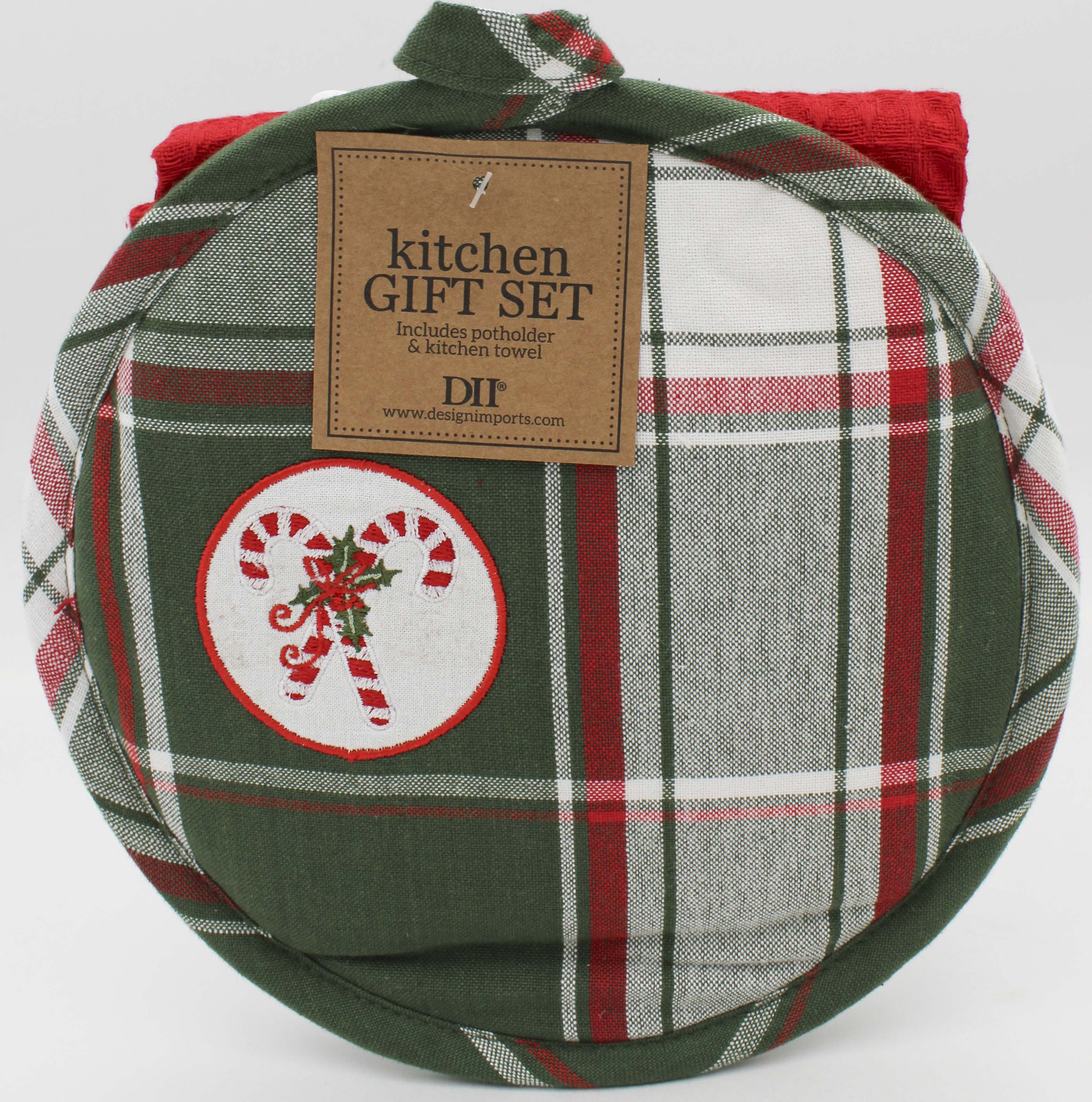 2PC GIFT SET - POTHOLDER AND DISHTOWEL - CANDY CANE CHRISTMAS