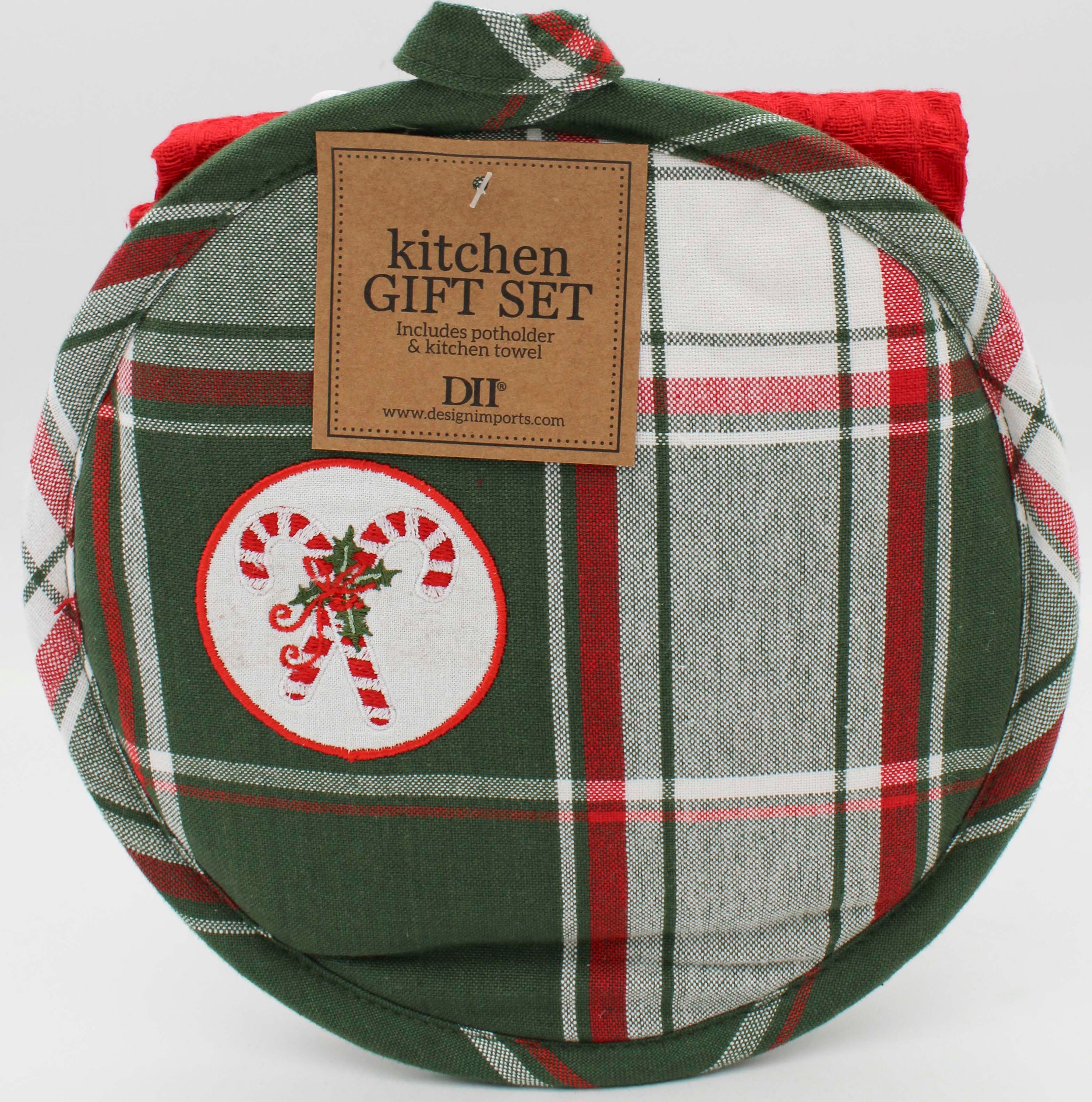 2PC GIFT SET - POTHOLDER AND DISHTOWEL - CANDY CANE CHRISTMAS