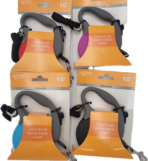 MASTER PAWS PREMIUM 10FT X- SMALL RETRACTABLE LEASH DOGS UP TO 15LB ASST COLOR