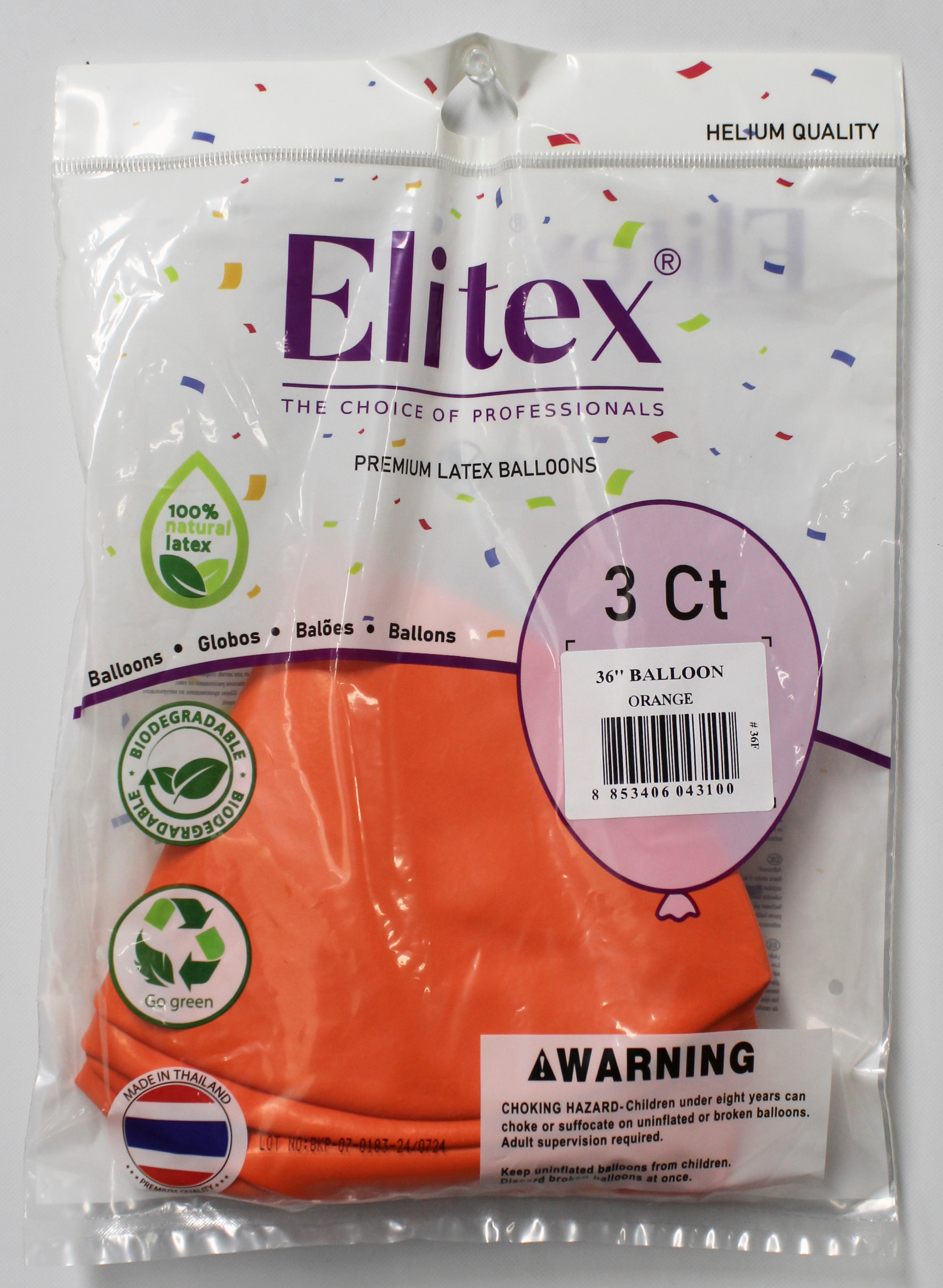 ELITEX 36" ORANGE ROUND BALLOON, 3 PACK