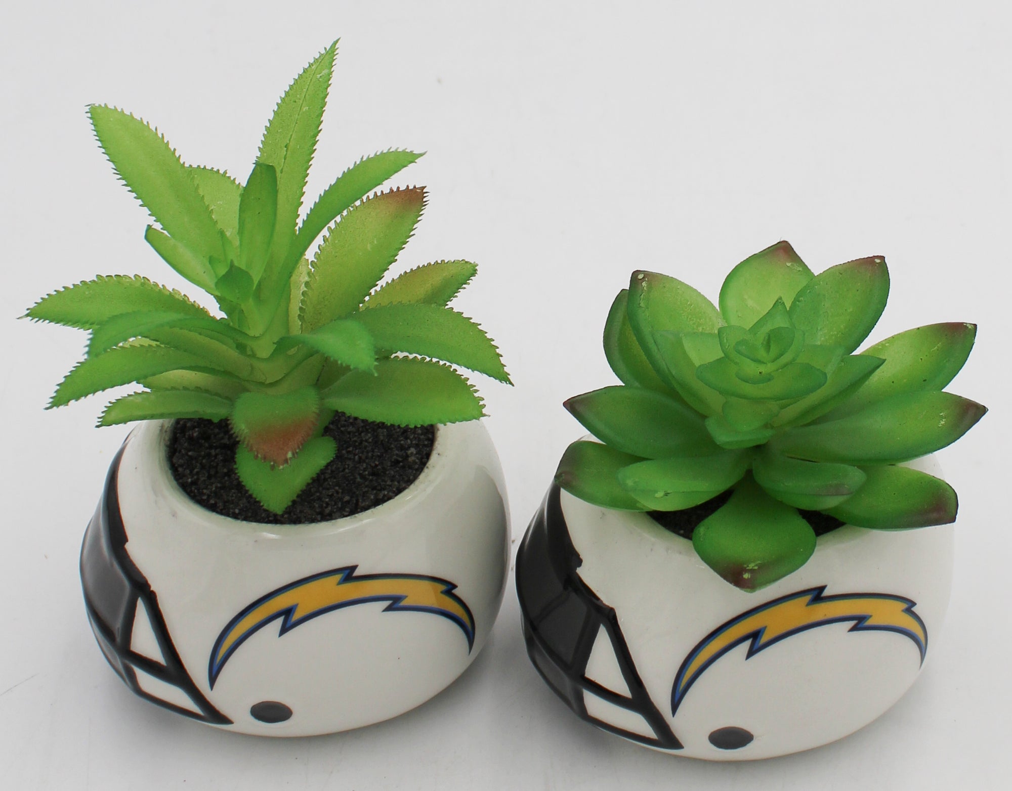 OFFICIALLY LICENCED LOS ANGELES CHARGERS SMALL CERAMIC HELMET - WITH FAUX SUCCULENT