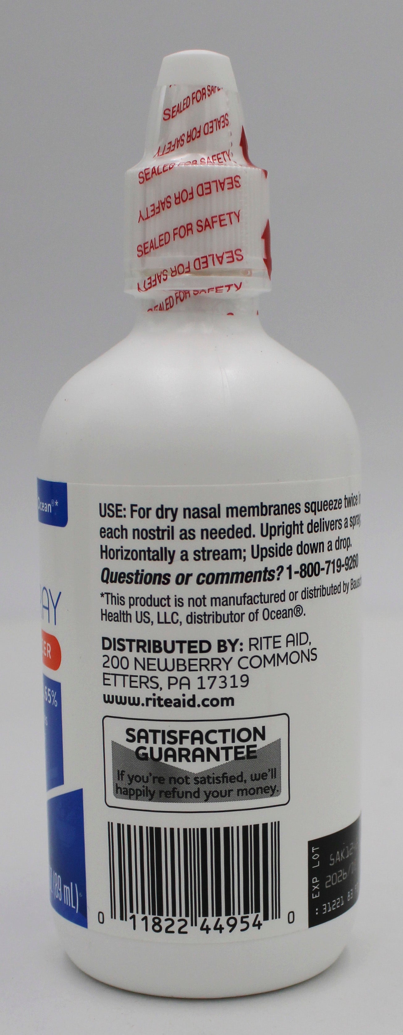RITE AID SALINE NASAL SPRAY 3oz EXP 12/31/2026 COMPARES TO Ocean