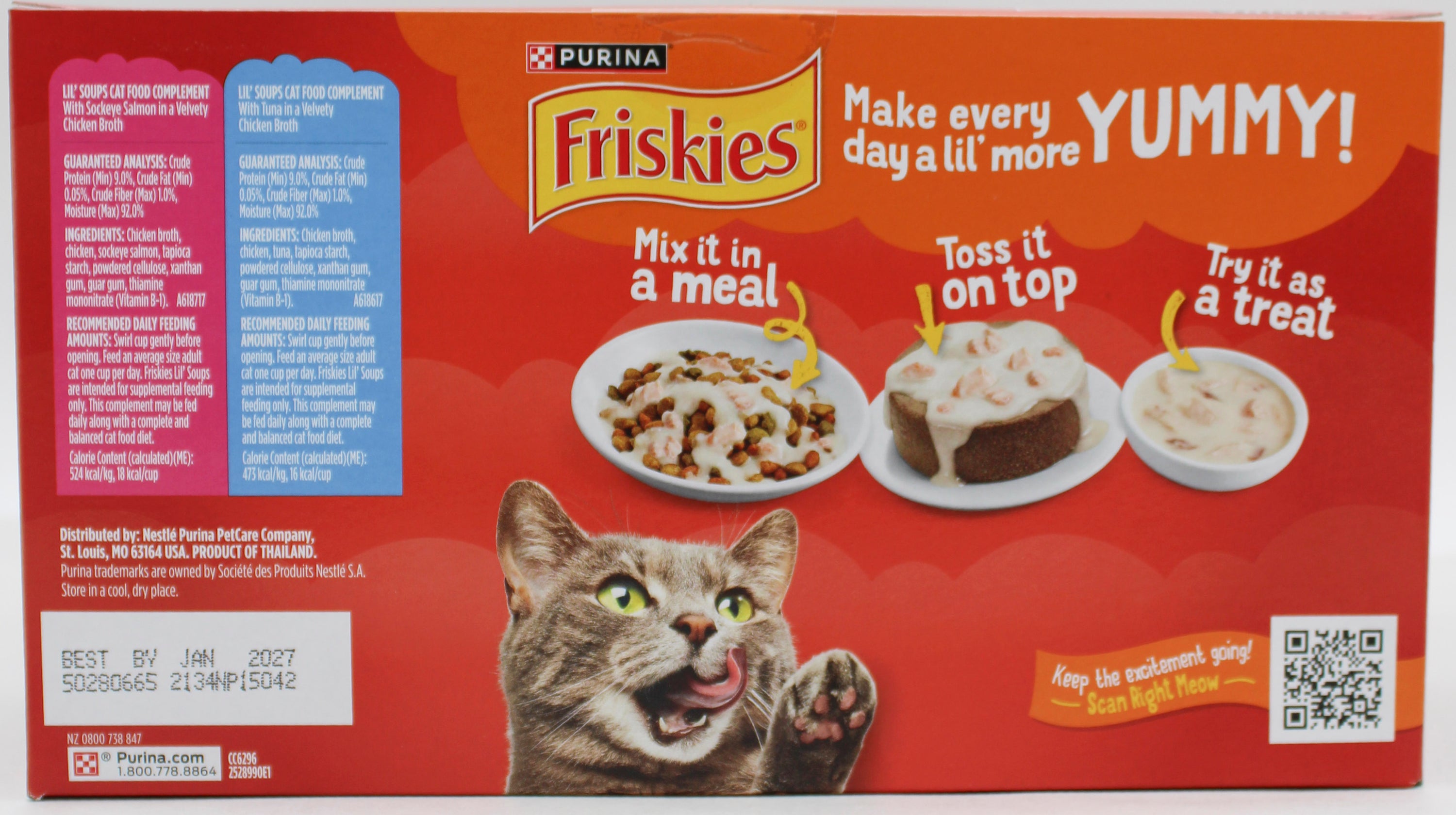 PURINA FRISKIES LIL SOUPS SALMON TUNA VARIETY PACK 1.2oz./18ct BB 1/31/2027 NI