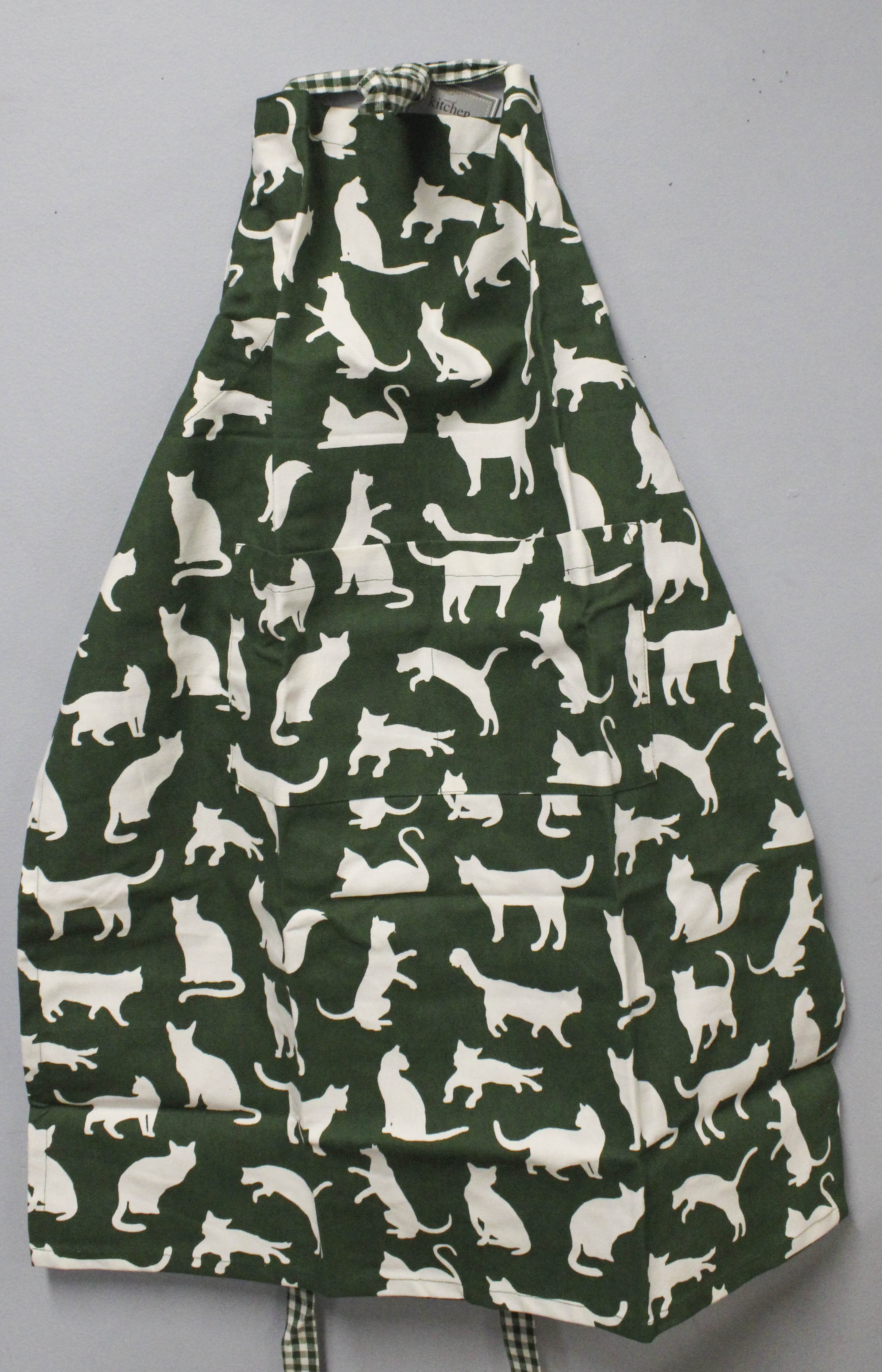 APRON - HUNTER GREEN CAT PRINT