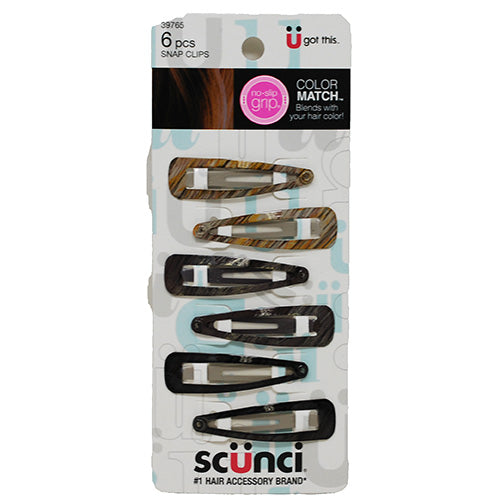 SCUNCI COLOR MATCH SNAP HAIR CLIPS 6CT ASST-NO SLIP GRIP/NI