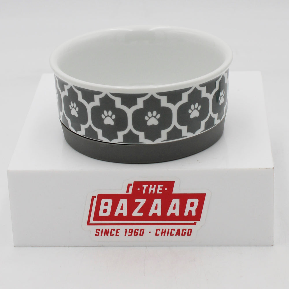 CERAMIC PET BOWL - LATTICE GRAY - SMALL 4.25Dx2H