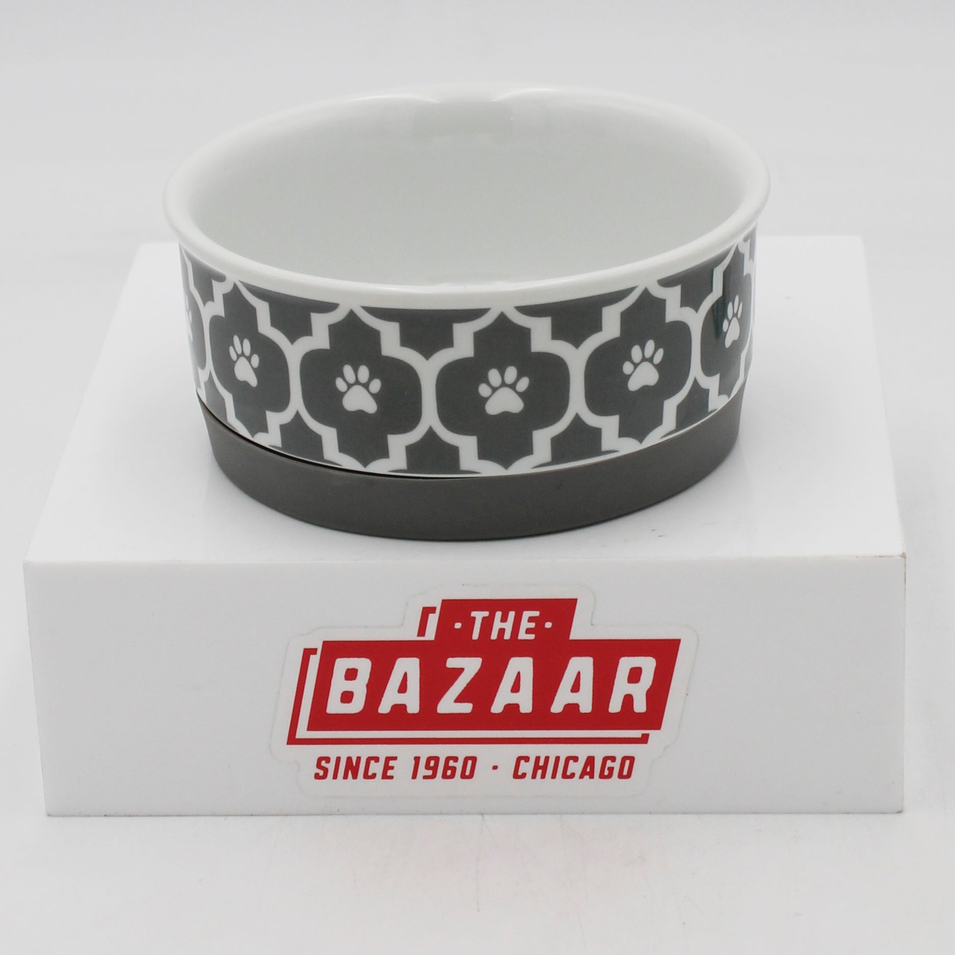 CERAMIC PET BOWL - LATTICE GRAY - SMALL 4.25Dx2H