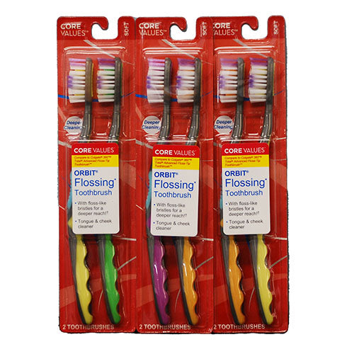 CORE VALUES ORBIT FLOSSING TOOTHBRUSH 2PK ASST COLORS-SOFT