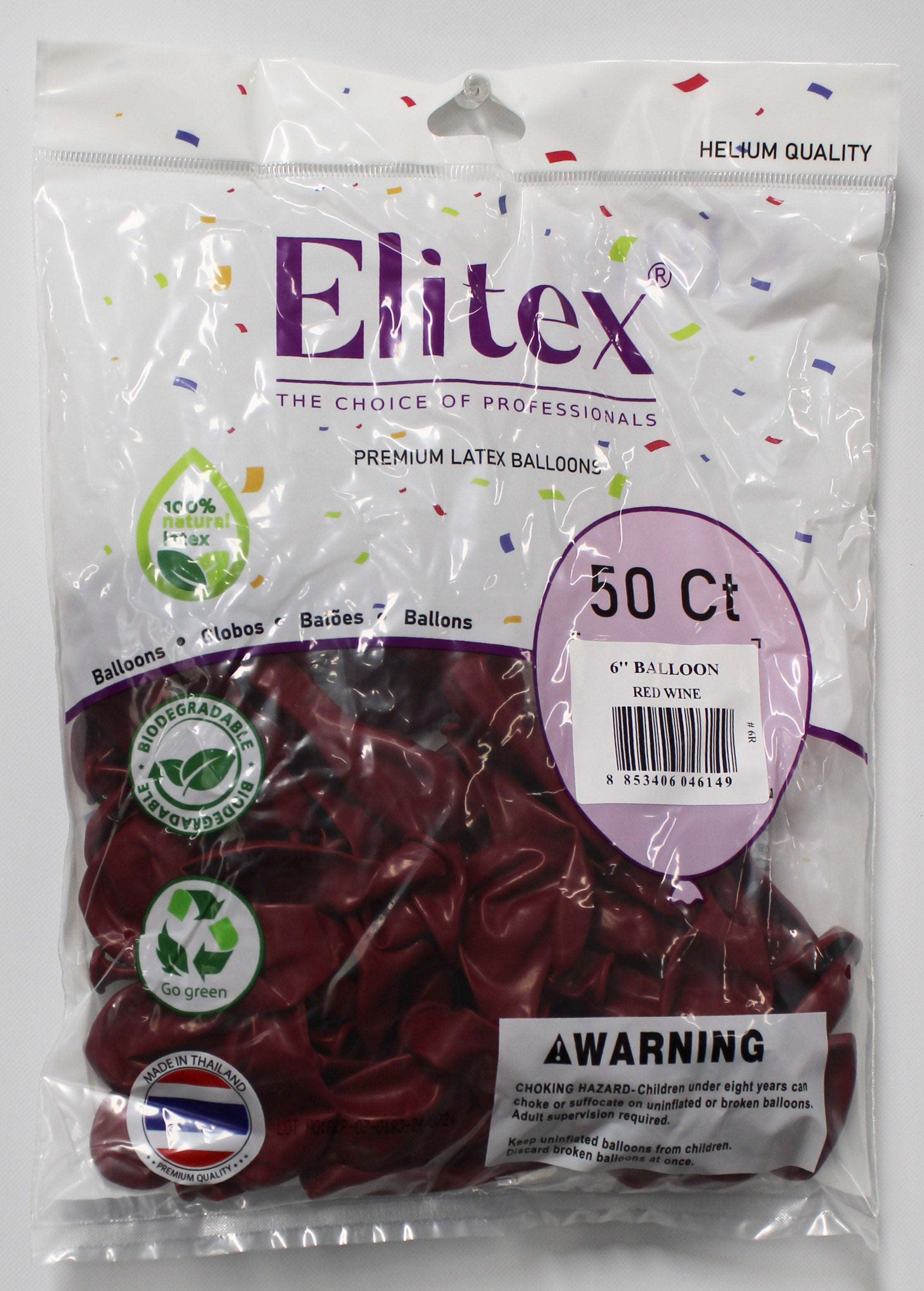 ELITEX 6" RED WINE ROUND BALLOON, 50 PACK