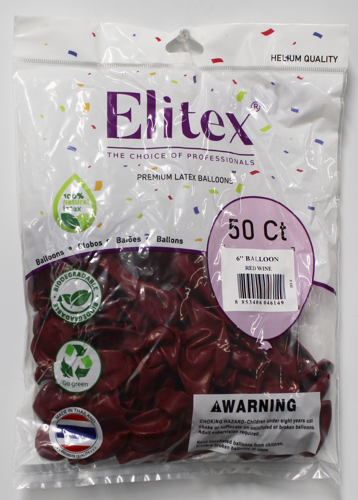 ELITEX 6" RED WINE ROUND BALLOON, 50 PACK