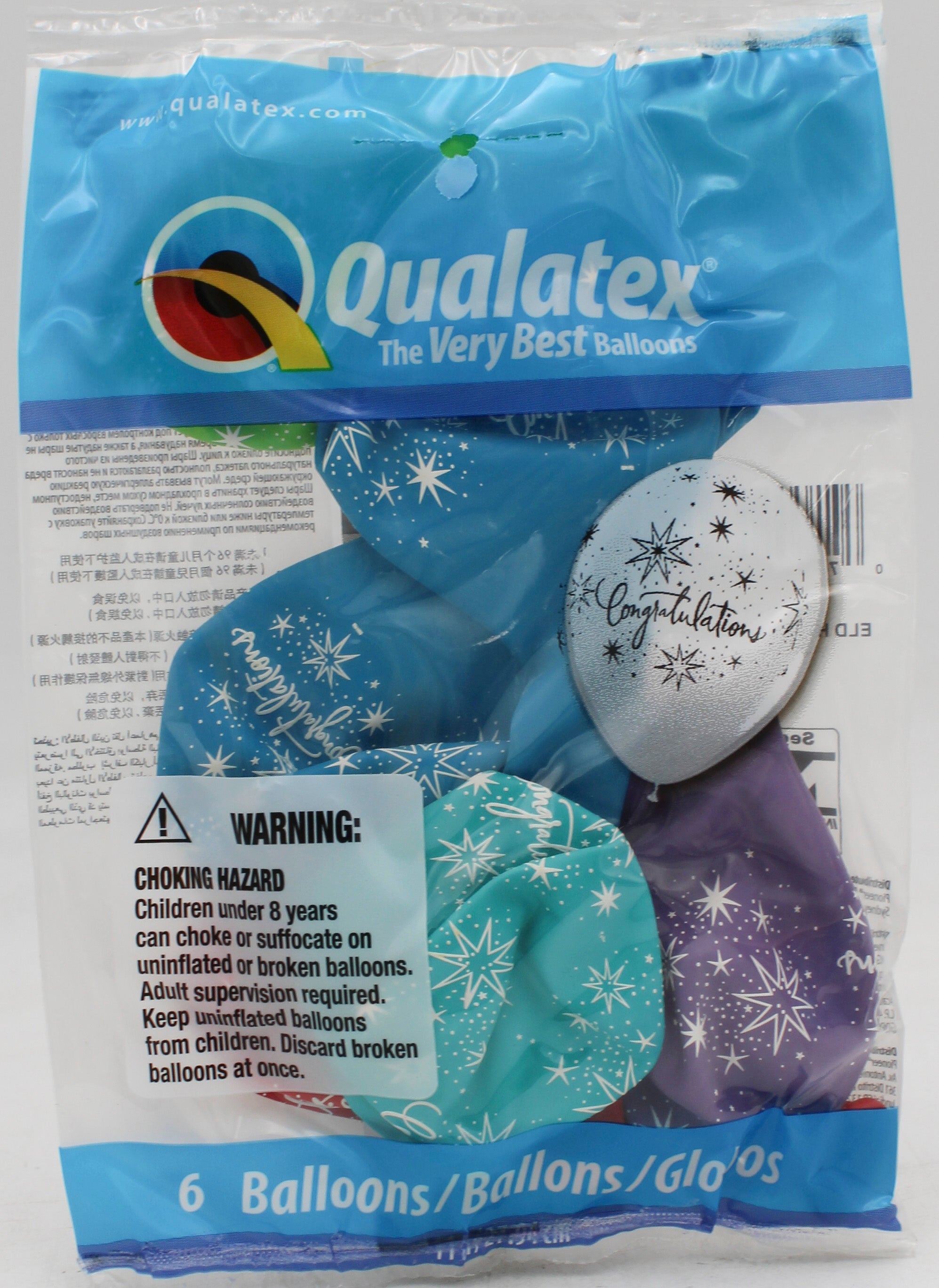 QUALATEX 11" ROUND PARTY BALLOONS AST 6CT CONGRATULATIONS ELEGANT