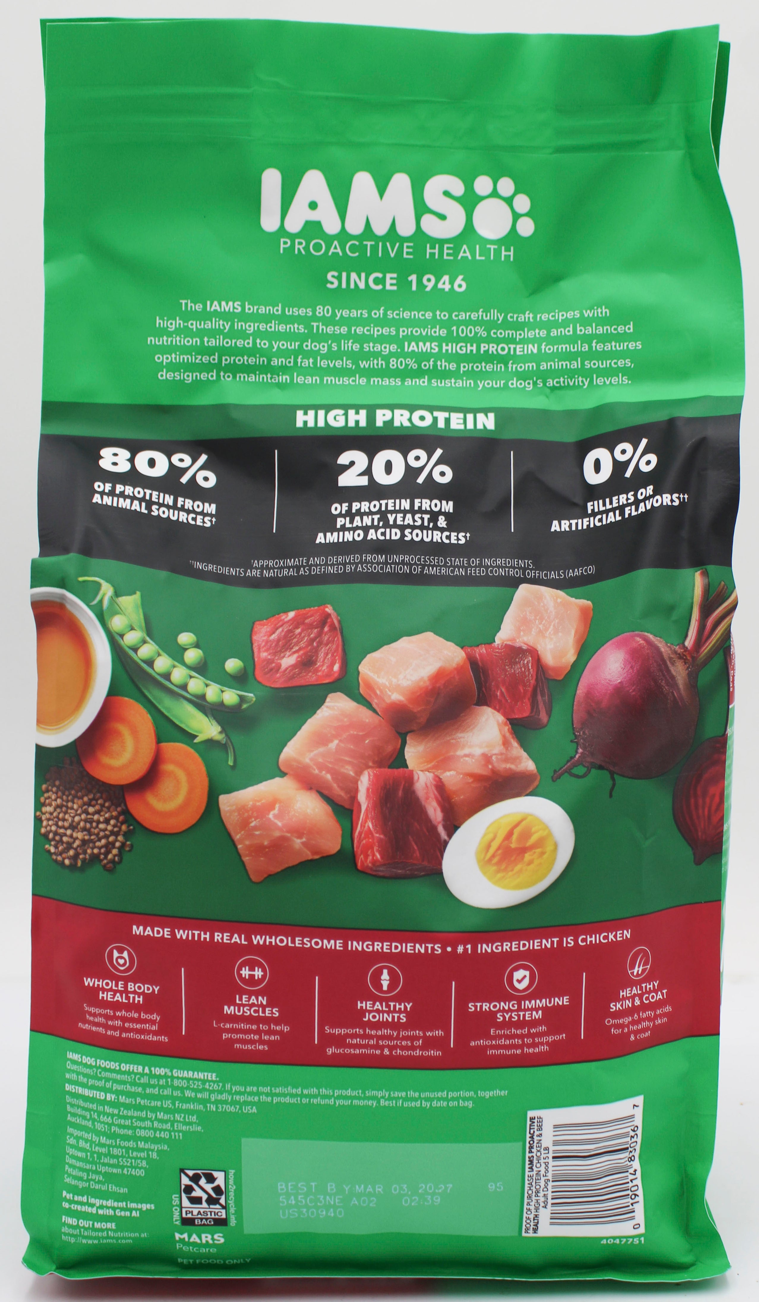 IAMS PROACTIVE HEALTH HIGH PROTEIN CHICKEN & BEEF DOG FOOD 5 LB BB 3/3/2027