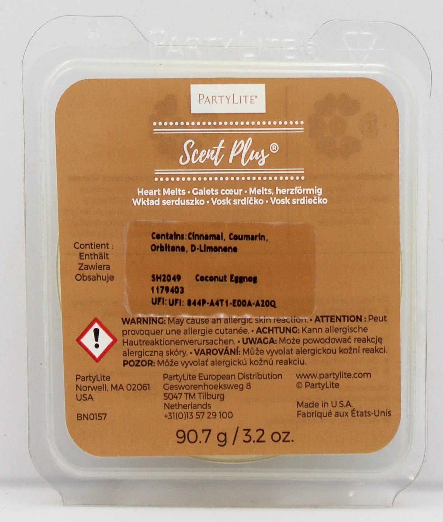 PARTYLITE COCONUT EGGNOG SCENT PLUS HEART MELTS 3.2oz