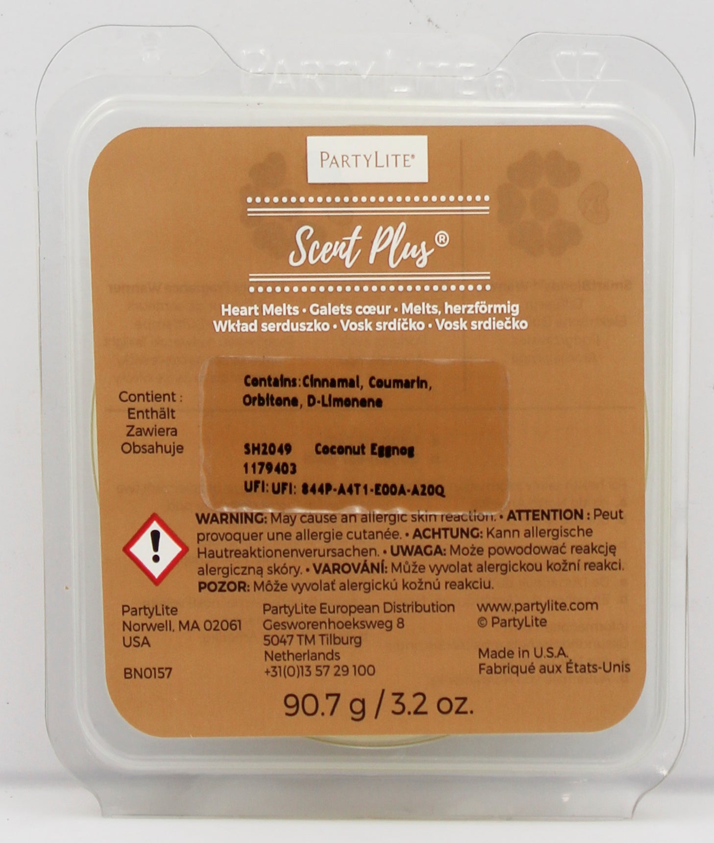 PARTYLITE COCONUT EGGNOG SCENT PLUS HEART MELTS 3.2oz