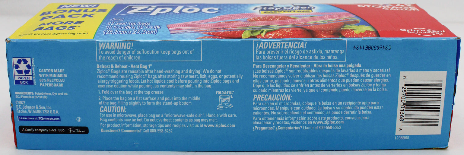 SP ZIPLOC BAG STORAGE 42CT GALLON-