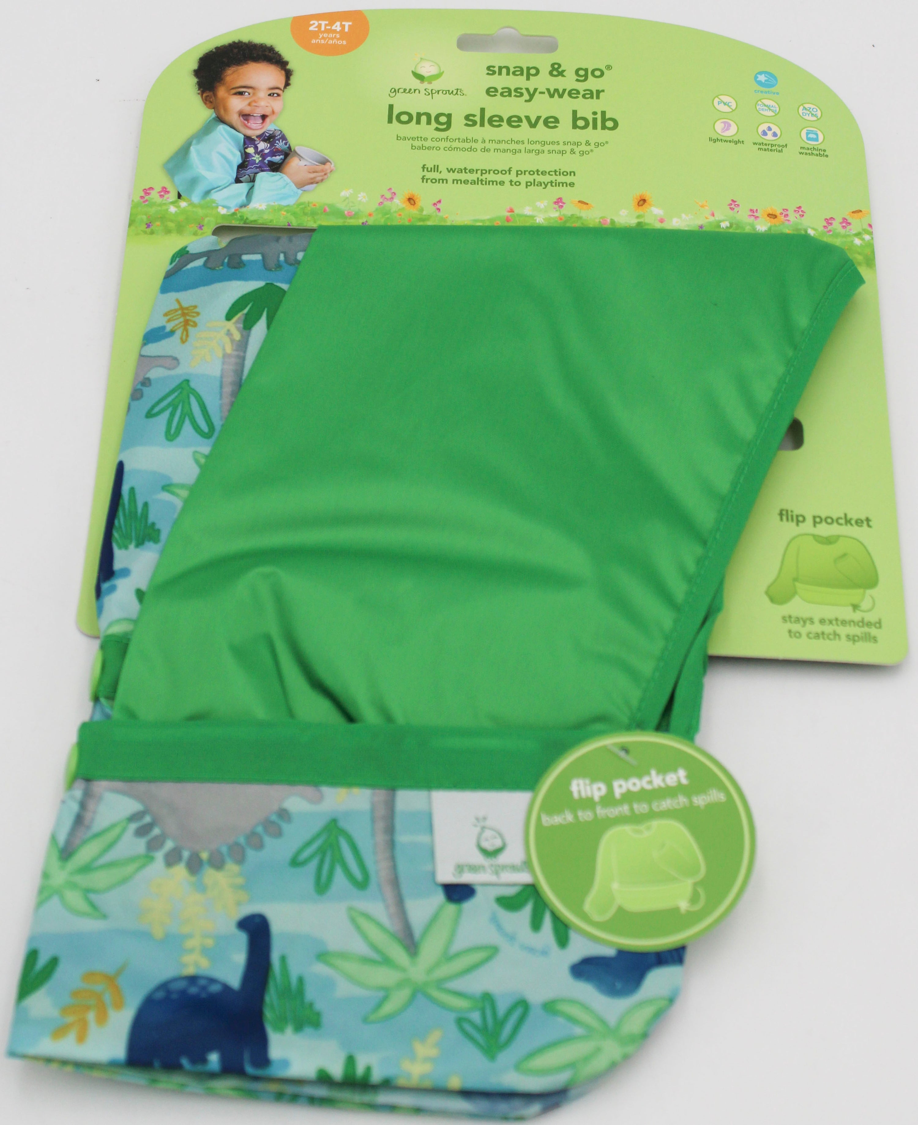 O2COOL SNAP & GO EASY WEAR LONG SLEEVE BIB - AQUA DINO JUNGLE - 2T-4T NI