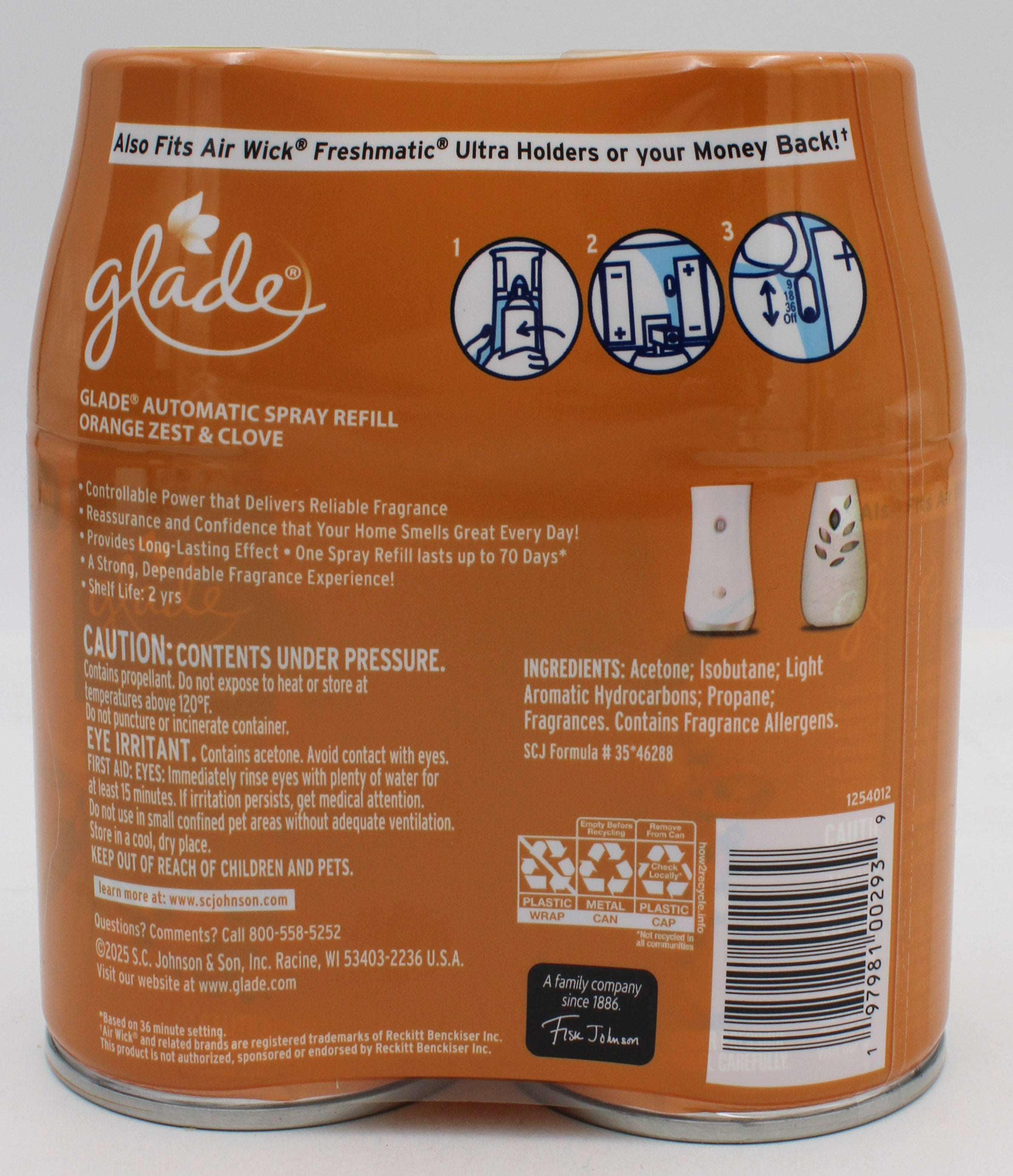 GLADE AUTOMATIC SPRAY ORANGE ZEST & CLOVE 2 REFILLS 6.2oz US