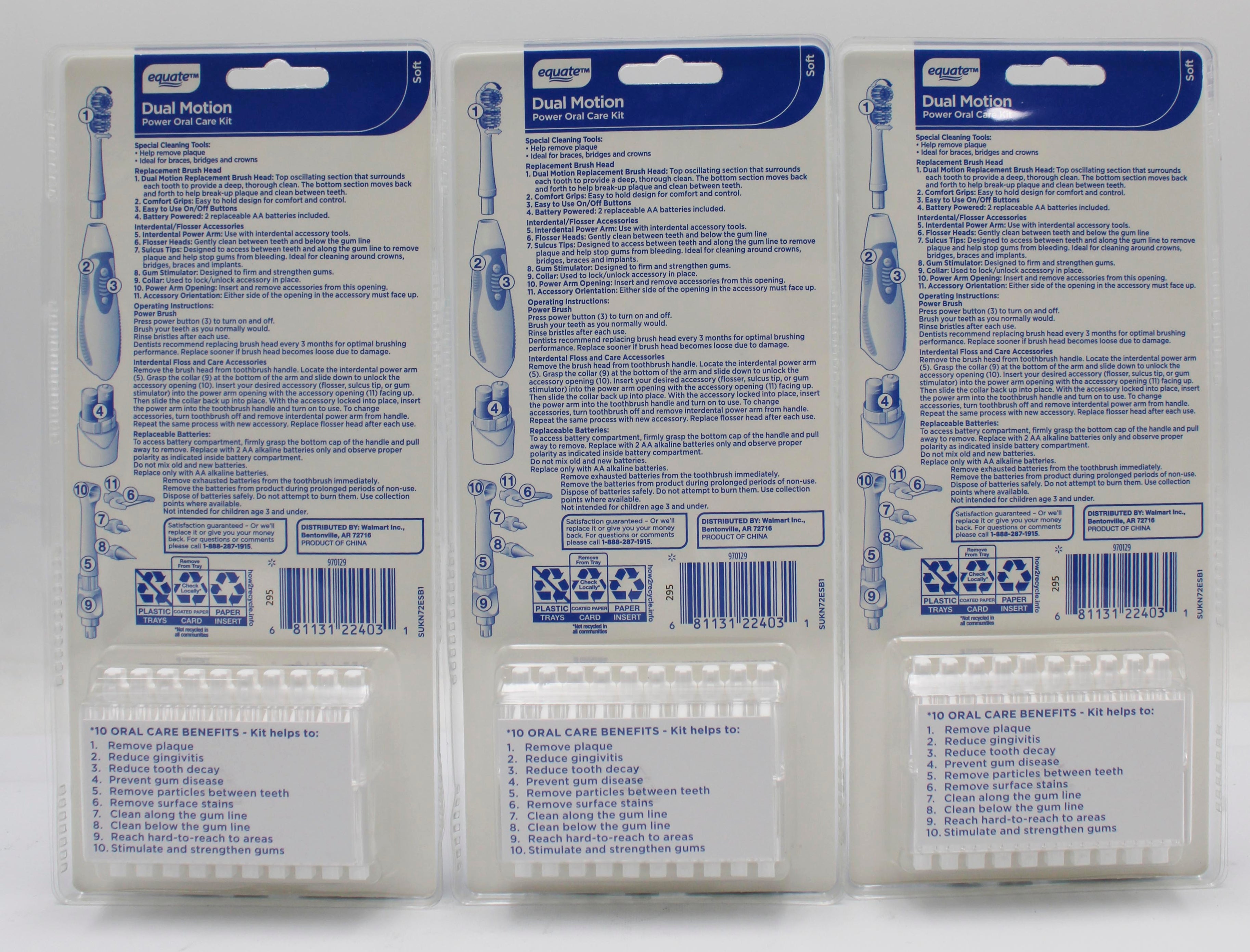 EQUATE POWER TOOTHBRUSH ORAL CARE KIT 6 PIECE NI , 451528431