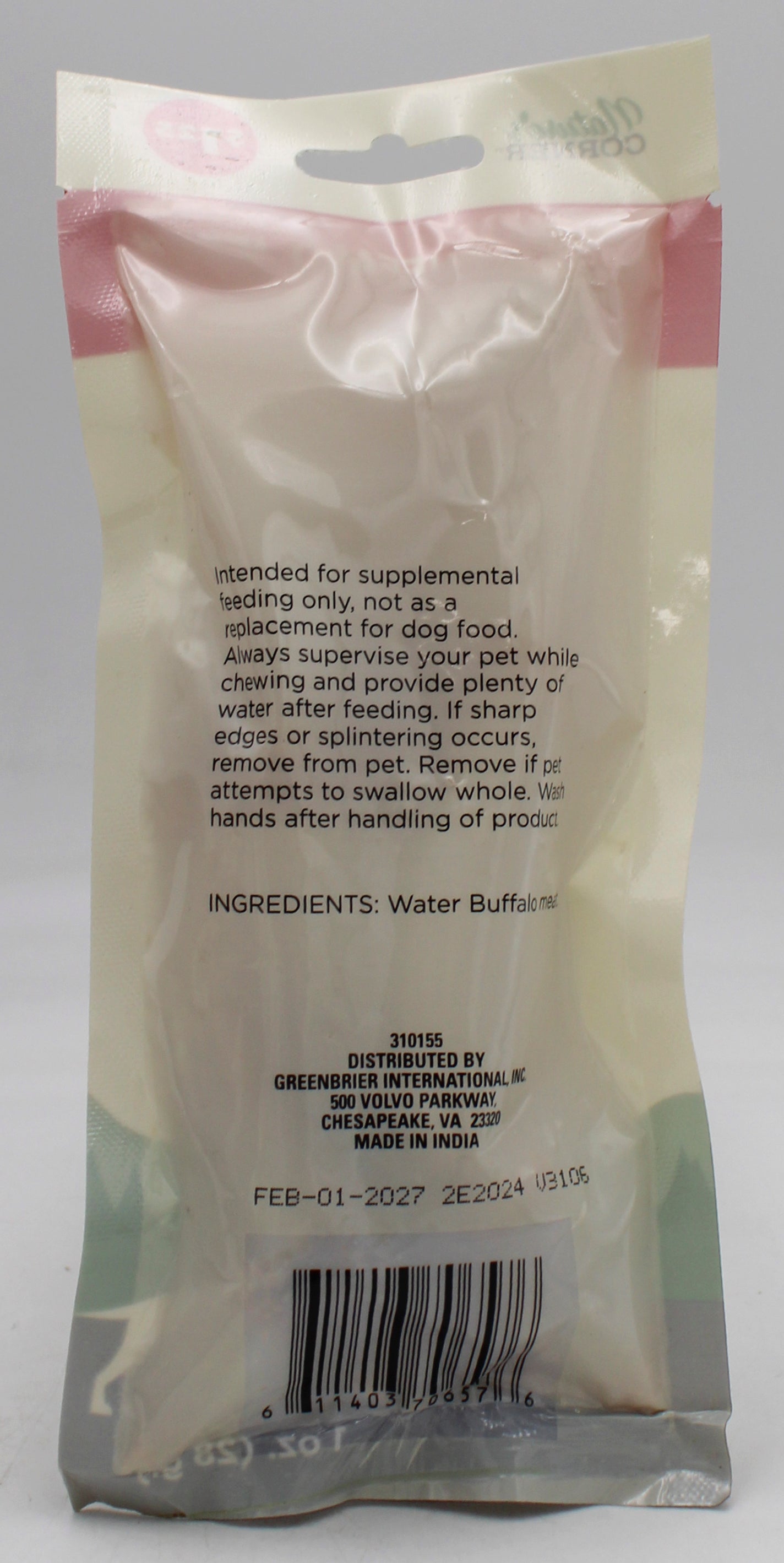WATER BUFFALO JERKY DOG TREAT 1oz. EXP 2/2027