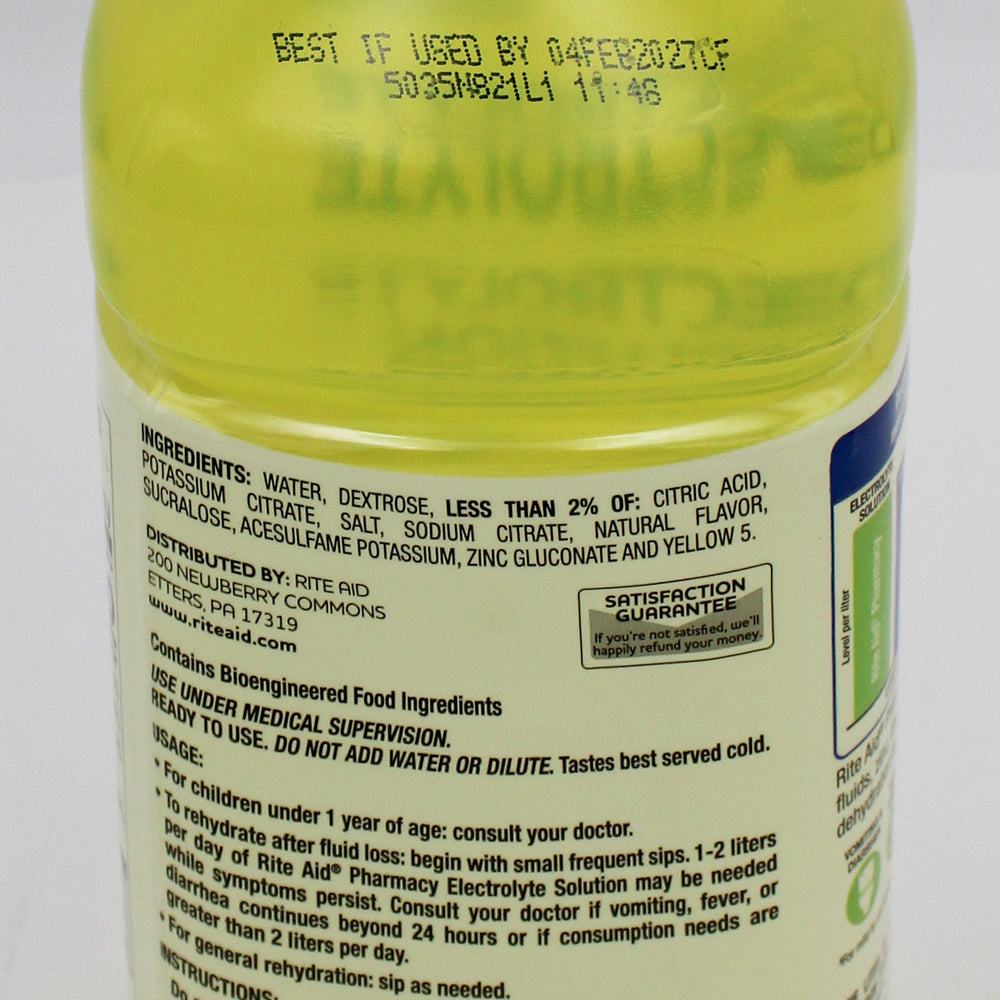 RITE AID ELECTROLYTE SOLUTION LEMON LIME 33.8floz EXP 2/4/2027 COMPARES TO Pediatlye