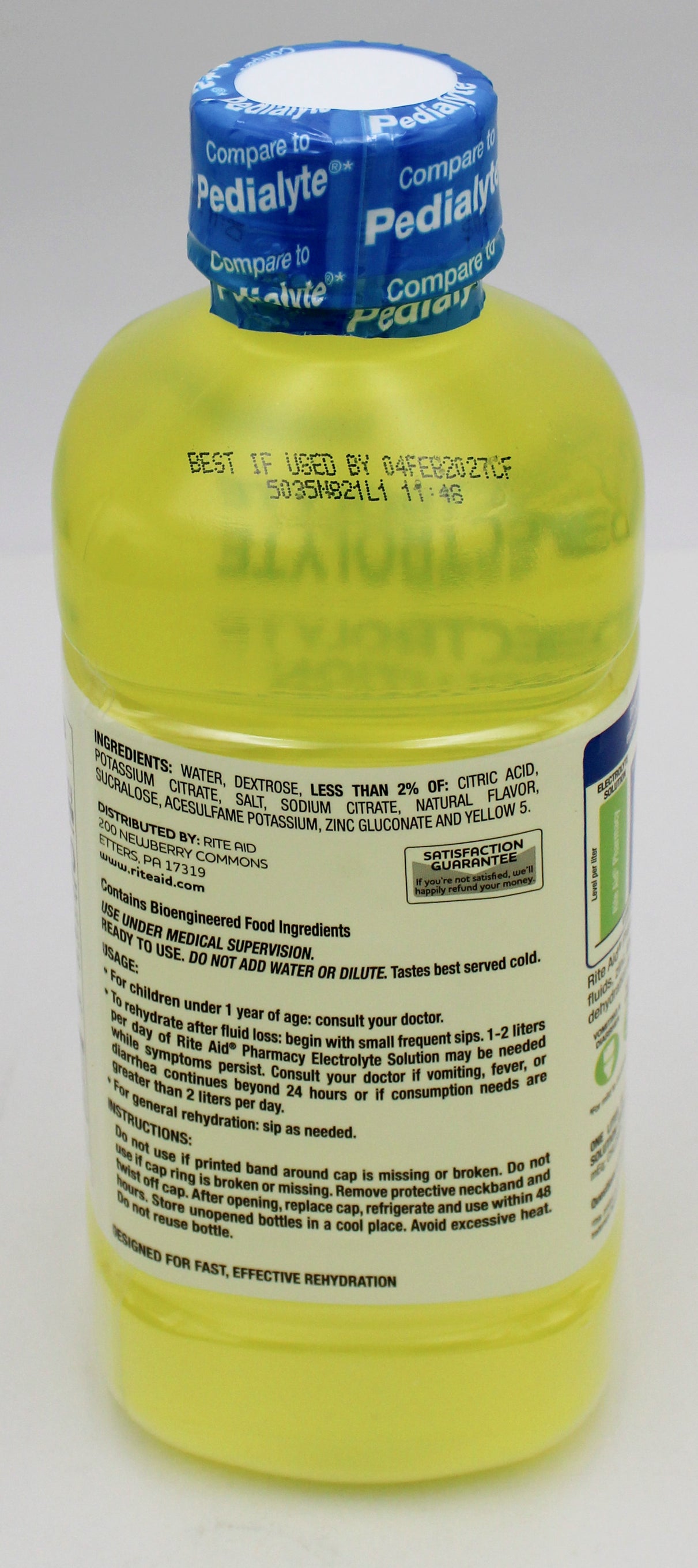 RITE AID ELECTROLYTE SOLUTION LEMON LIME 33.8floz EXP 2/4/2027 COMPARES TO Pediatlye