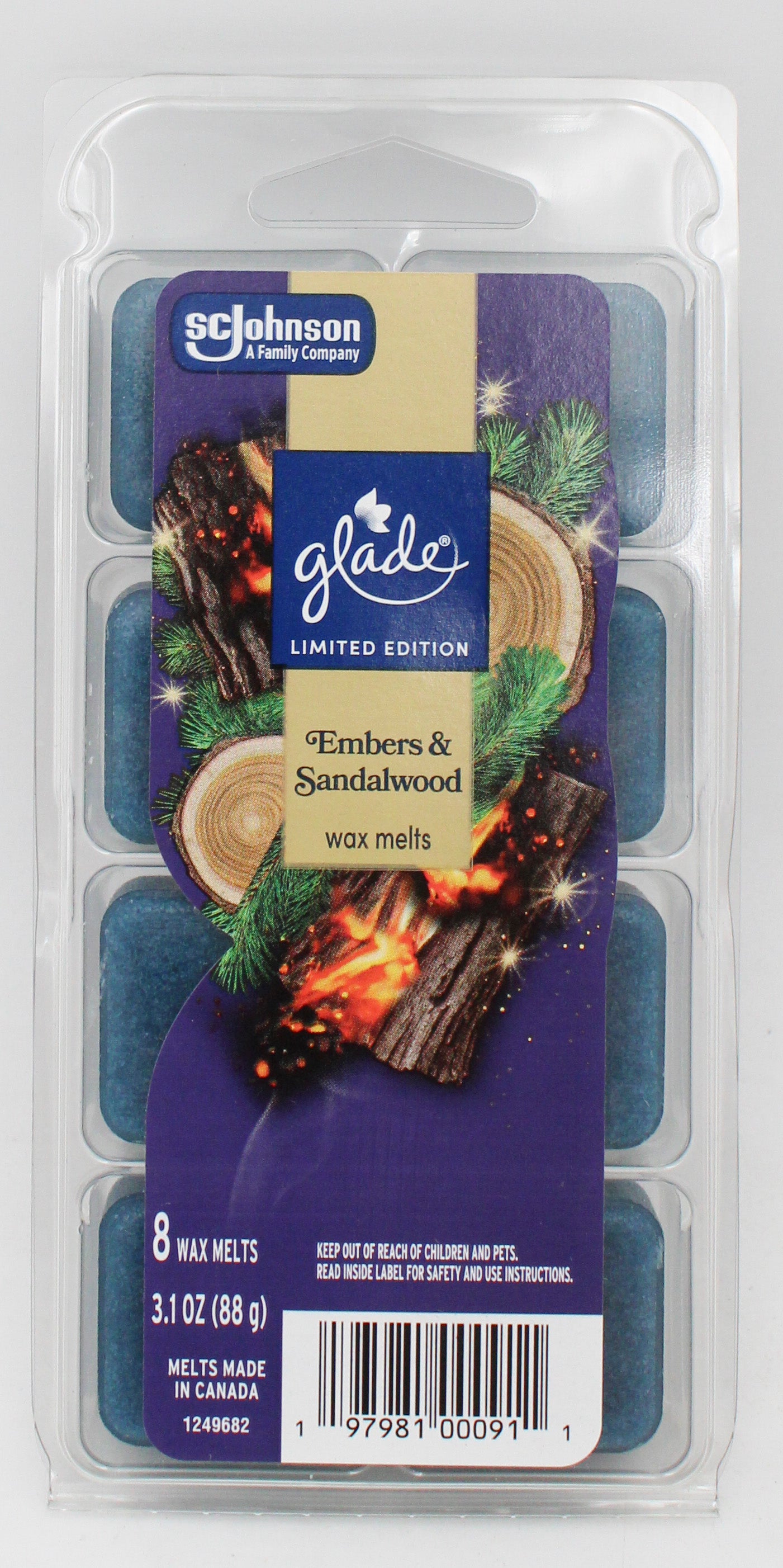 SP GLADE WAX MELTS 8CT 3.1oz EMBERS & SANDALWOOD
