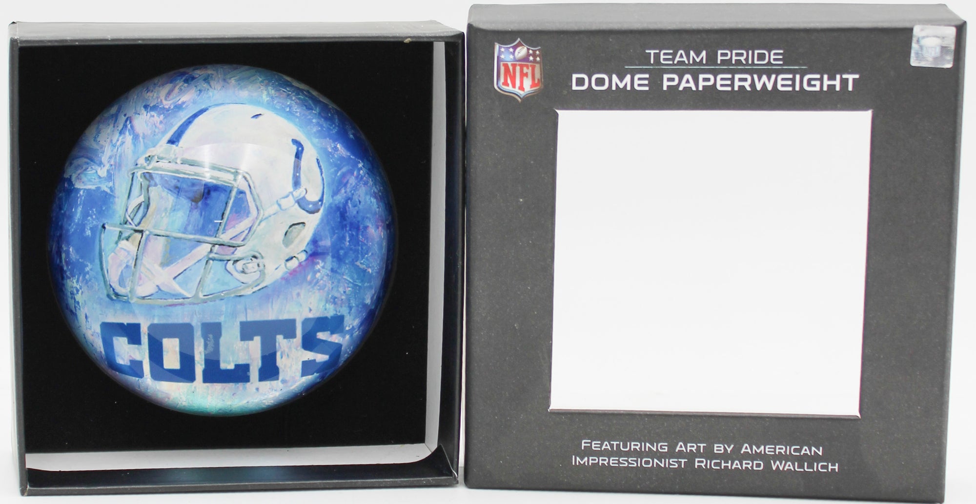 OFFICIALLY LICENCED INDIANAPOLIS COLTS GLASS DOME PAPERWEIGHT 4"
