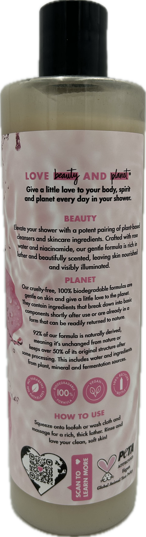 LOVE BEAUTY PLANET BODY WASH ROSE 20oz
