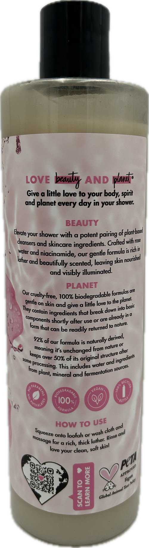 LOVE BEAUTY PLANET BODY WASH ROSE 20oz